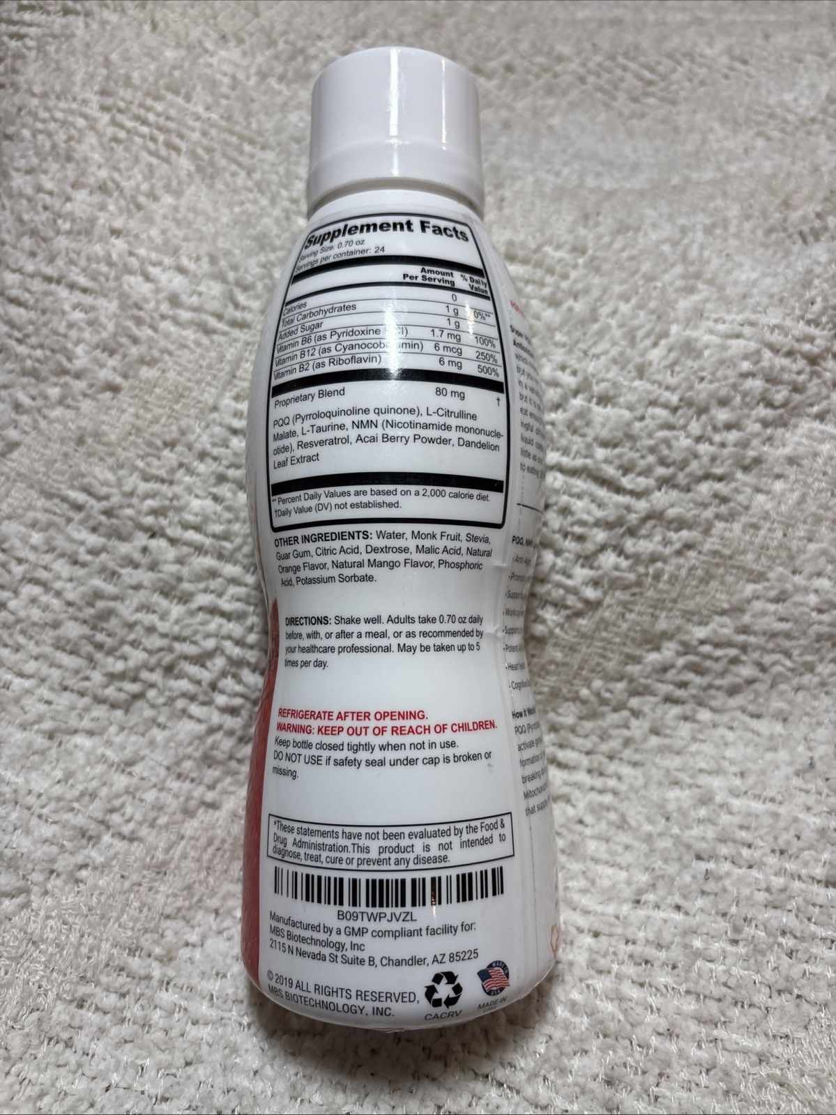MBS BIOTECHNOLOGY LIQUID PQQ – 24 Servings/80mg Extra Strength Exp 08/26/2026