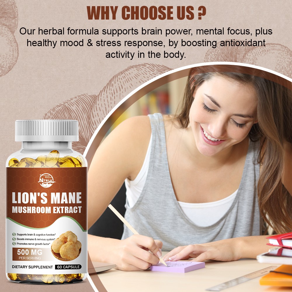 Lion’s Mane Mushroom Extract Capsules 500mg Brain Cognitive Support Supplement