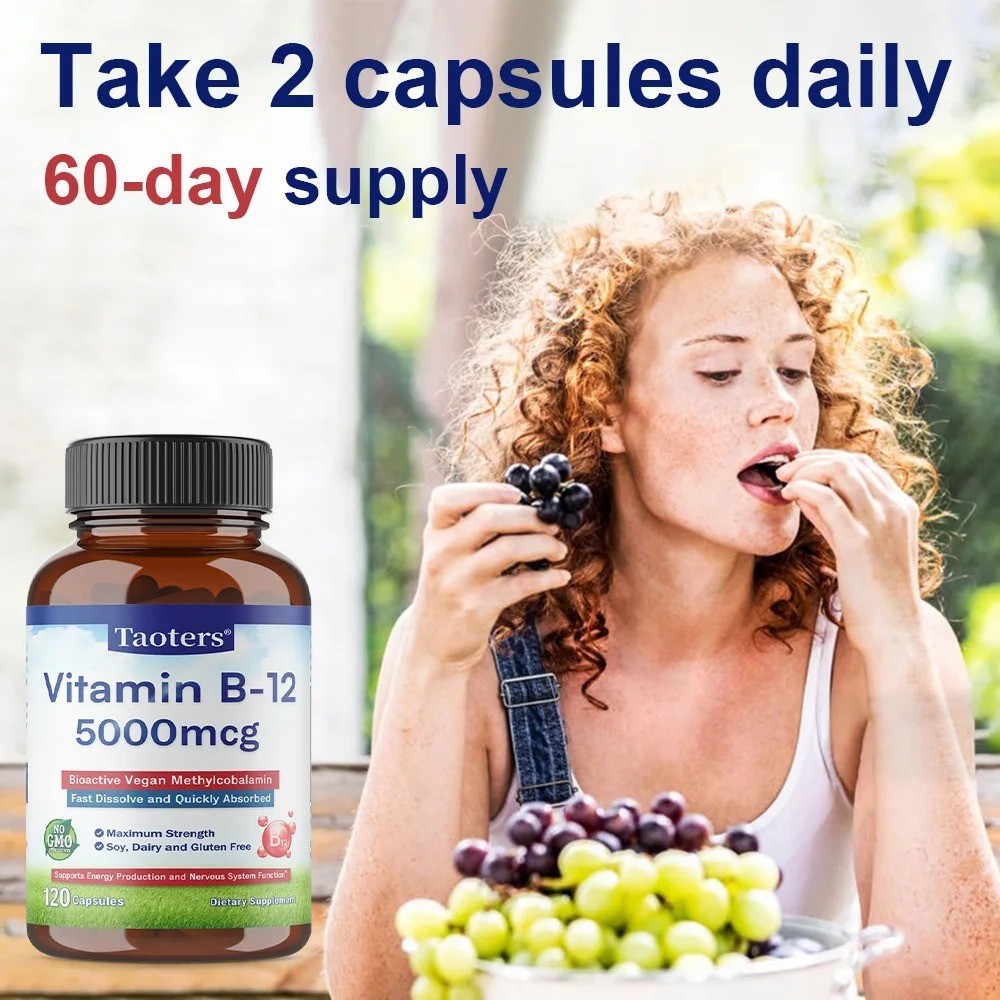 Taoters Vitamin B12 5000mcg Vegan Methylcobalamin Capsules Energy & Nervous