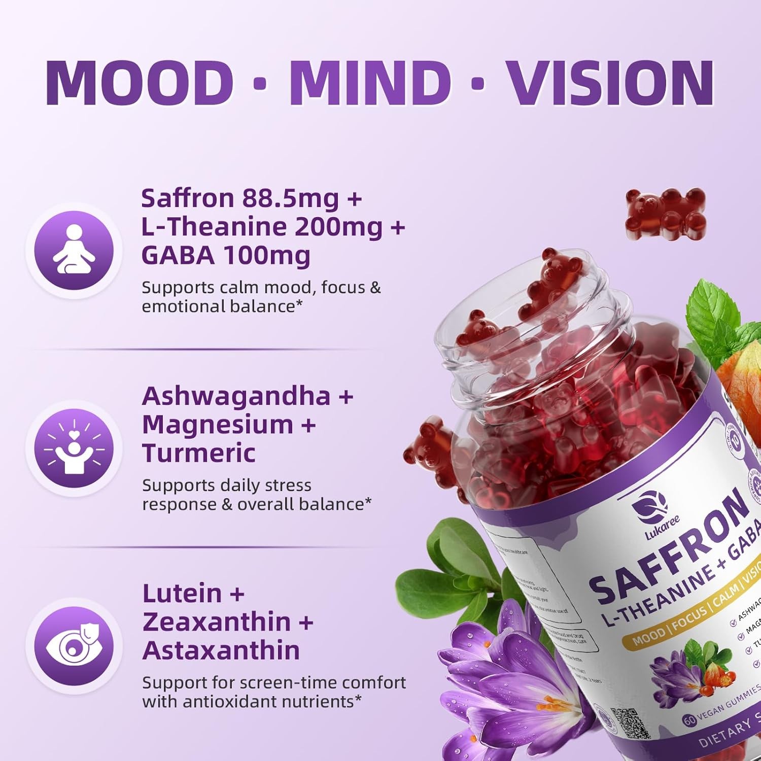 2Pack Saffron Extract Gummies – Supports Cortisol, Sleep, Healthy Weight Loss