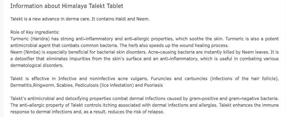 Himalaya TALEKT Tablet Pack of 3 x 60 For Skin health FREE SHIP 2028