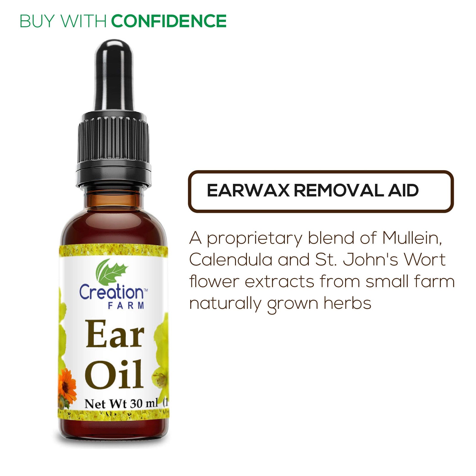 Creation Farm Ear Oil Drops with Mullein, Calendula, 1.01 Fl Oz (Pack of 1)