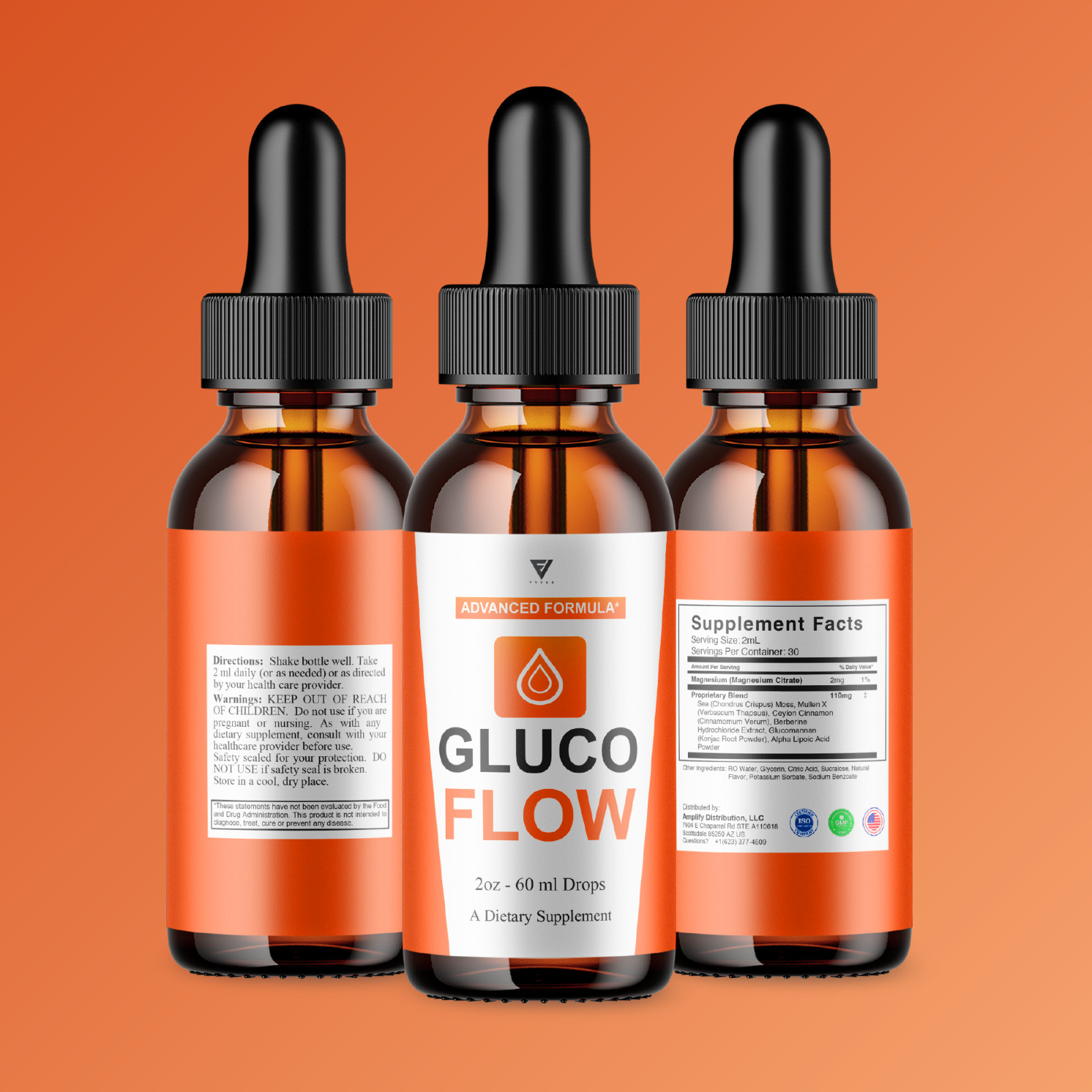 (5 Pack) Gluco Flow Drops, GlucoFlow Blood Support Max Strength Formula (10oz)