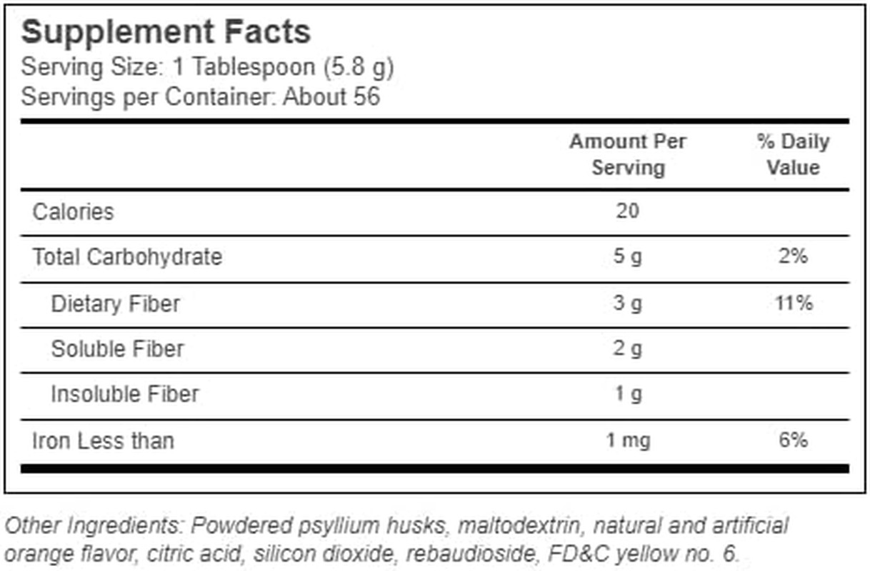 Daily Sugar-Free Orange Psyllium Fiber Supplement