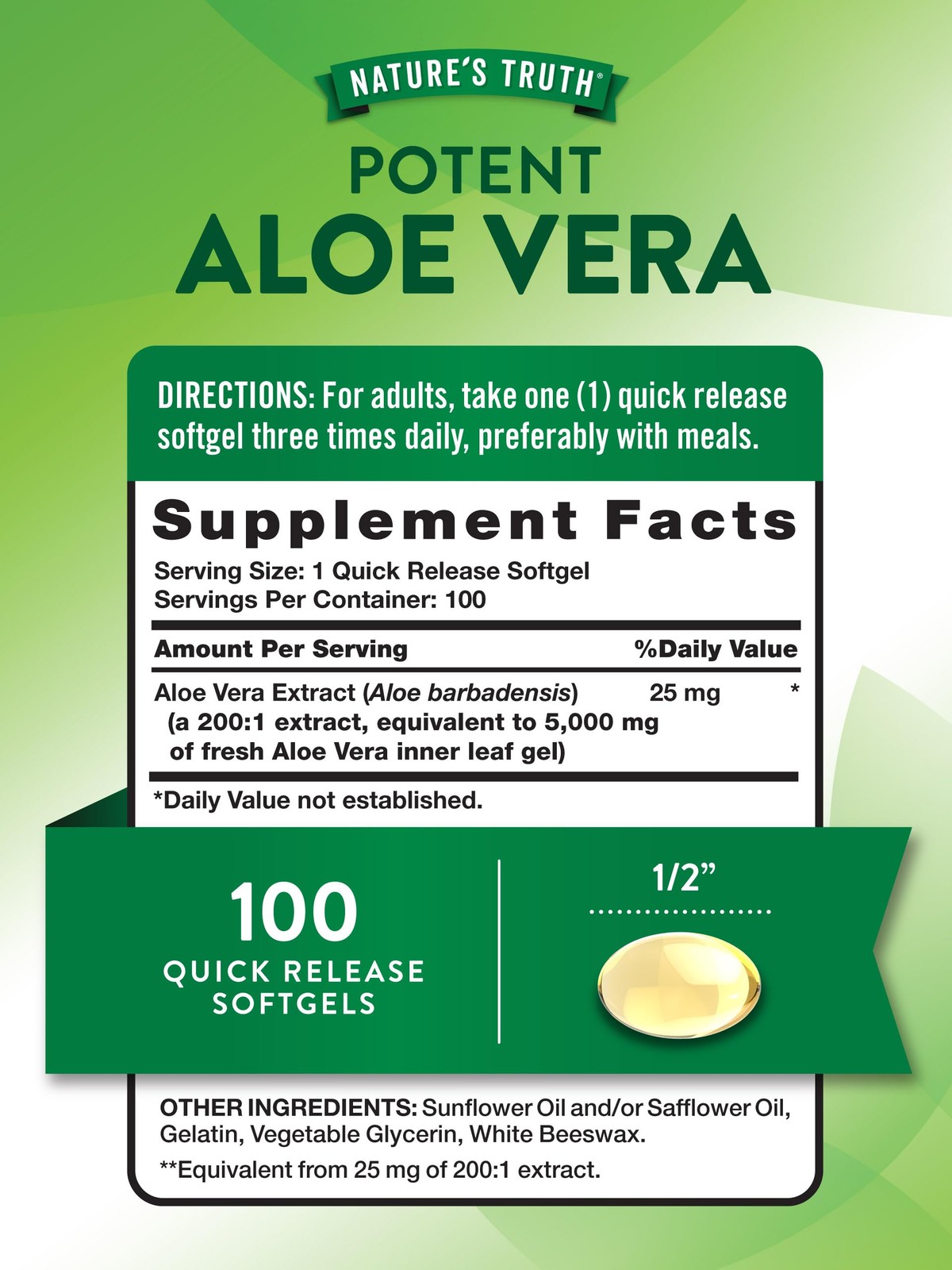 Aloe Vera Softgels | 100 Count | Non-GMO and Gluten