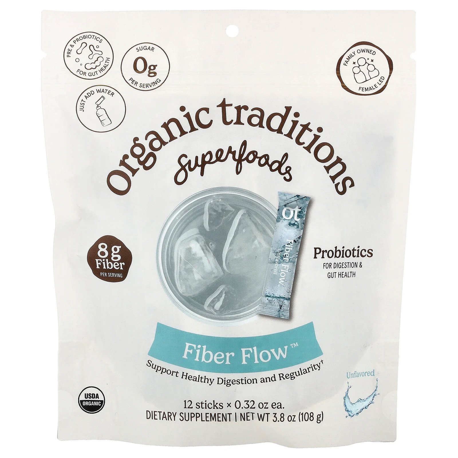 Fiber Flow™, Unflavored, 12 Sticks, 0.32 oz (9 g) Each