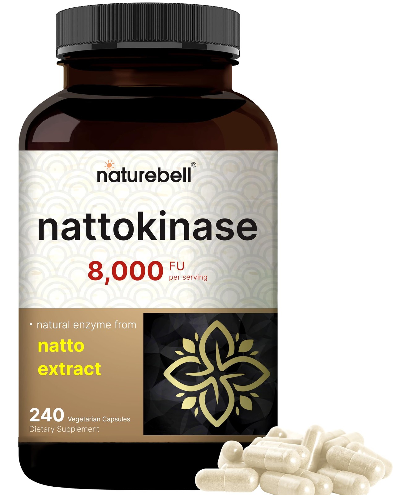 NatureBell Nattokinase Supplement 8,000 FU Per Serving, 240 Veggie Capsules |