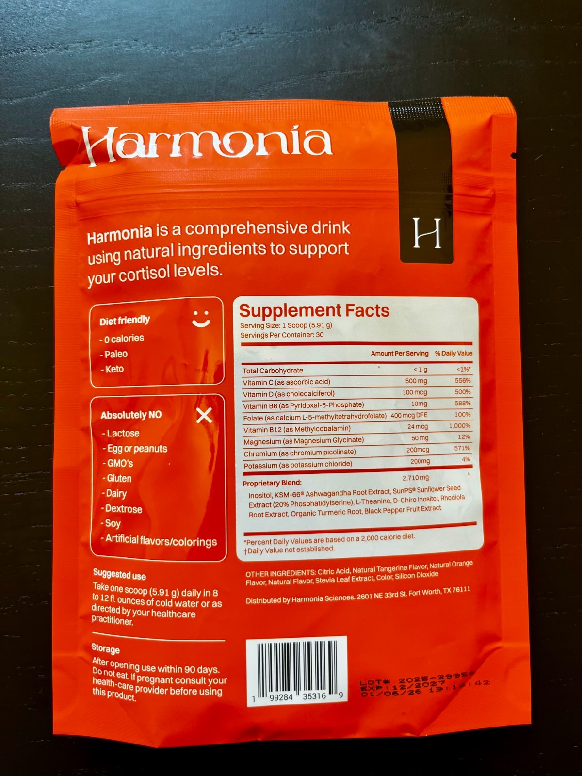 Harmonia Cortisol Cocktail Supplement Drink – Stress & Sleep Support, 30 Serving