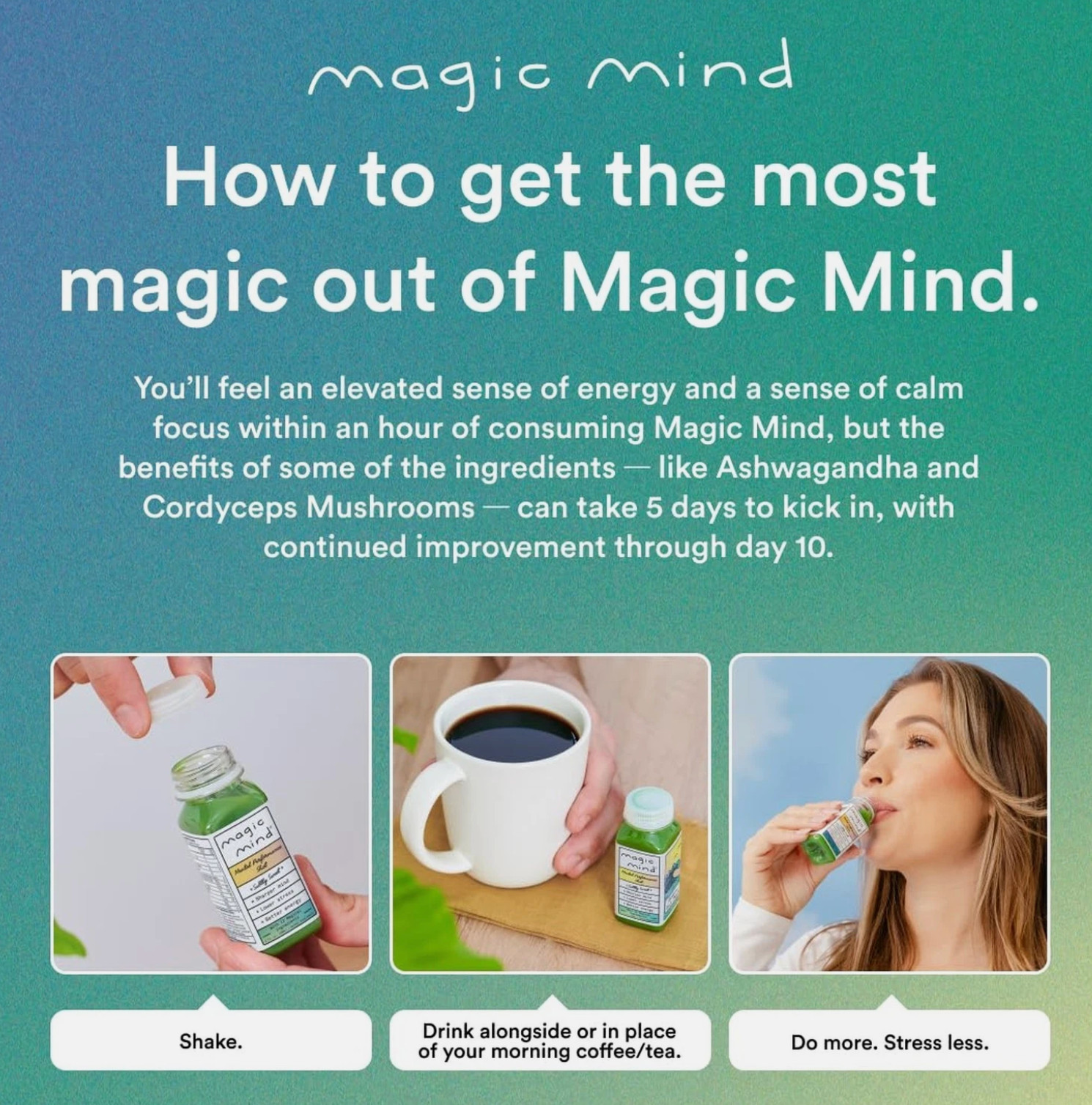 Magic Mind Energy Focus Shot Lion’s Mane Ashwagandha Nootropic 2oz 15Pk