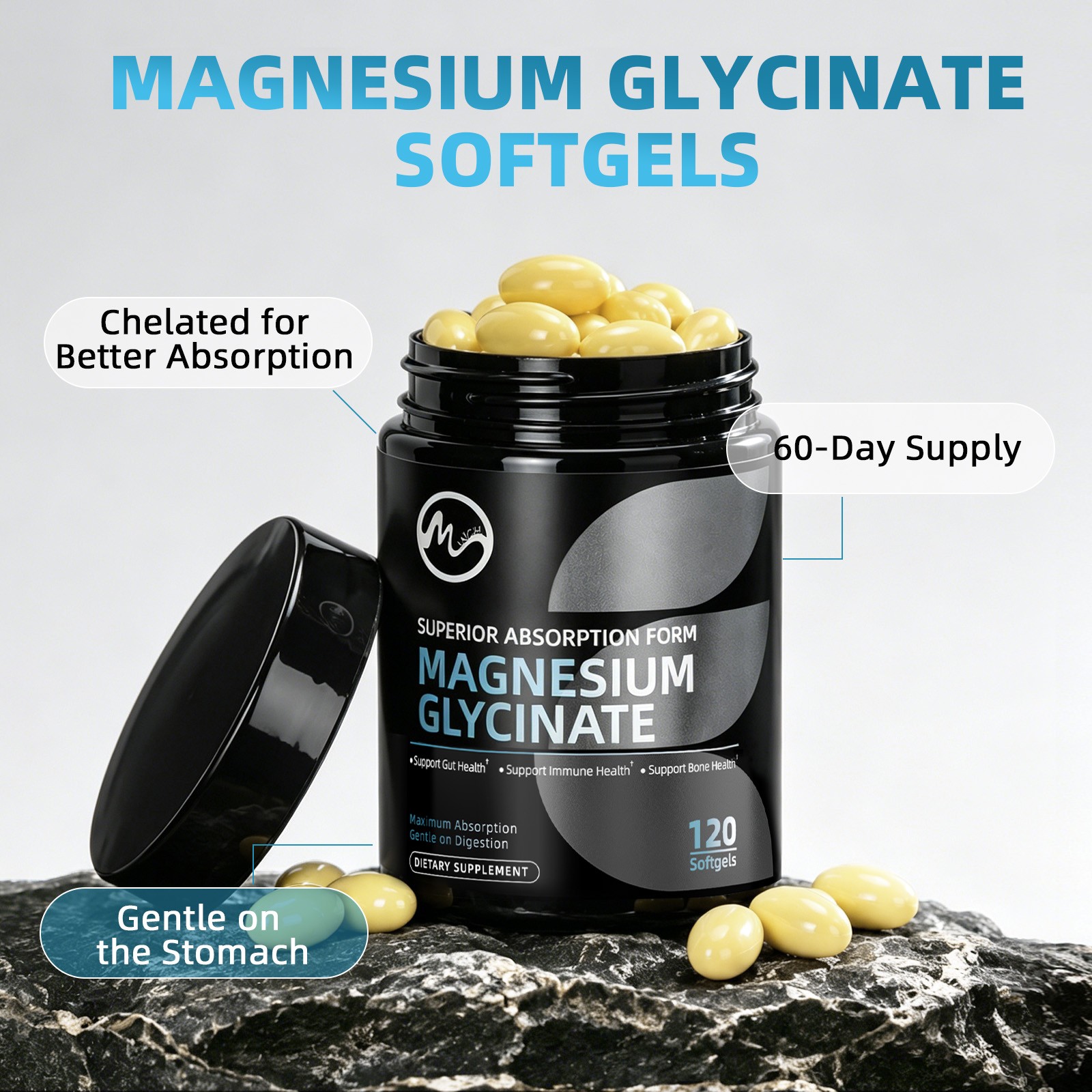 Magnesium Glycinate 120 Softgels – Sleep Stress Anxiety Relief High Absorption