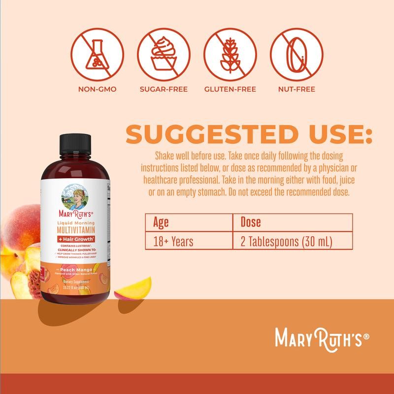 – Liquid Multivitamin + Hair Growth MaryRuth’s Thicker Hair – Vegan, 15.22 Fl Oz