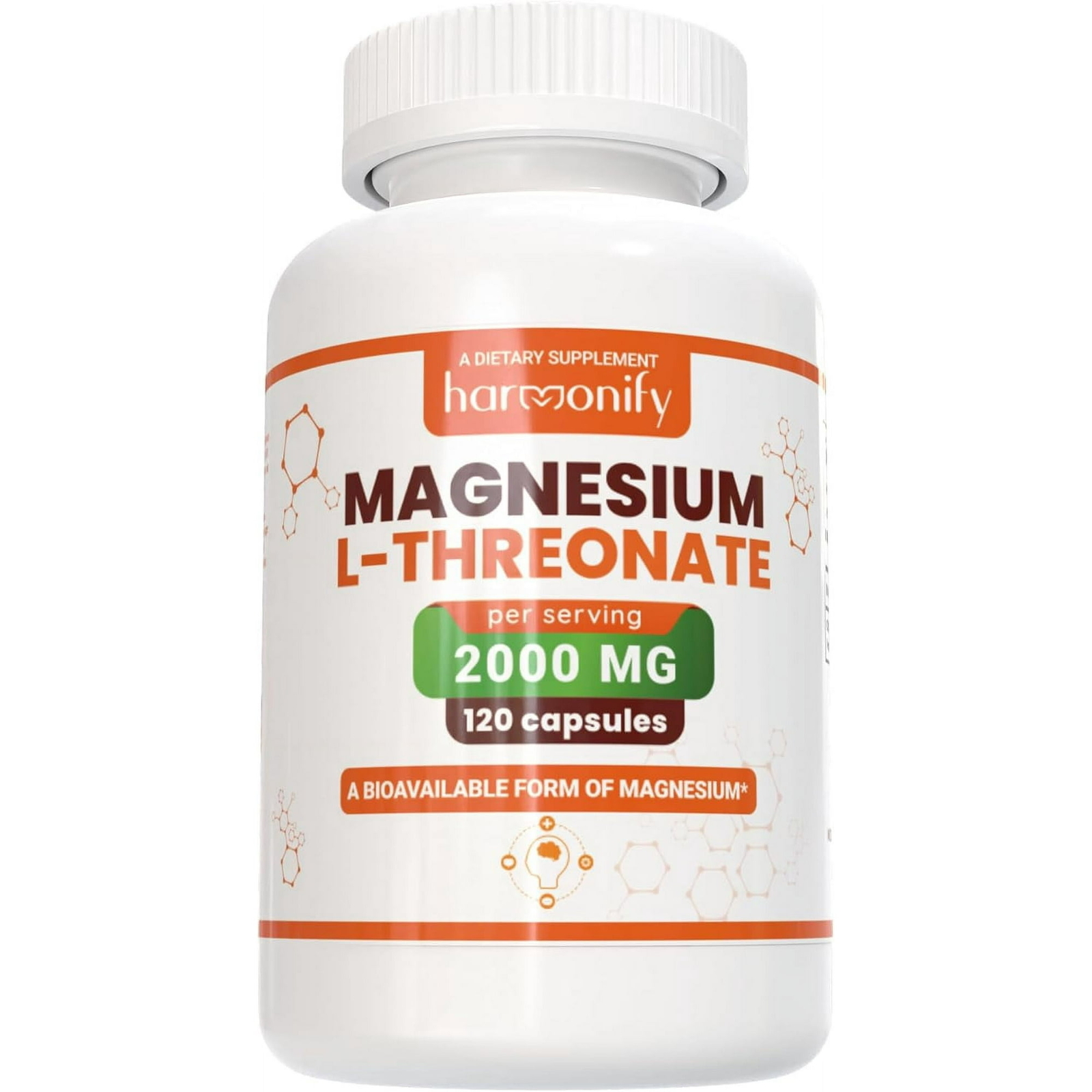 Neuro Magnesium L Threonate 120 Veggie Caps 2000 mg, Gluten Free, Non-GMO