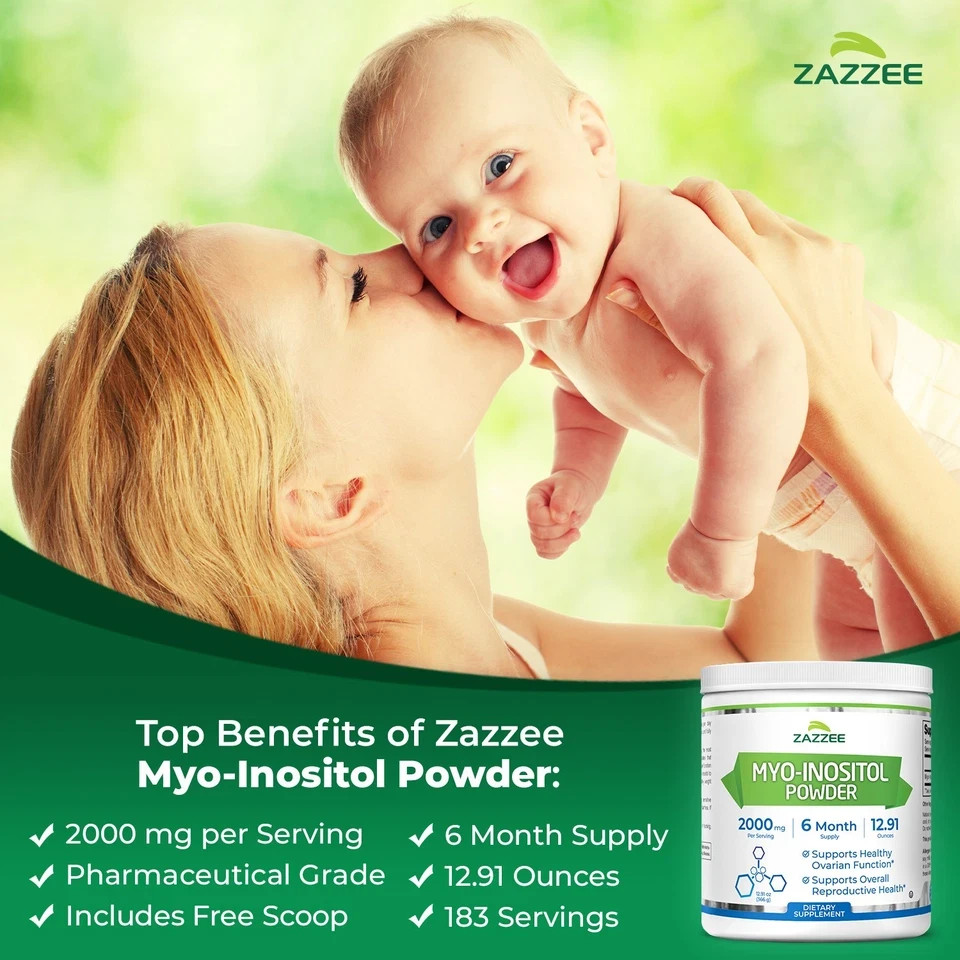 Zazzee Myo Inositol Powder 2000mg 183 Servings 12.91oz Kosher USA Made