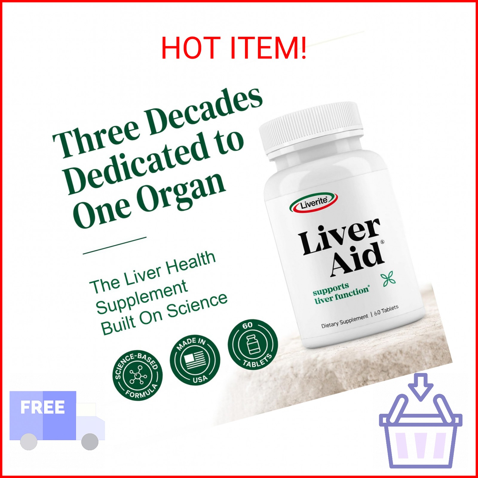 LIVERITE Liver Aid Dietary Supplement 60 Tablets -Liver Support Supplement with