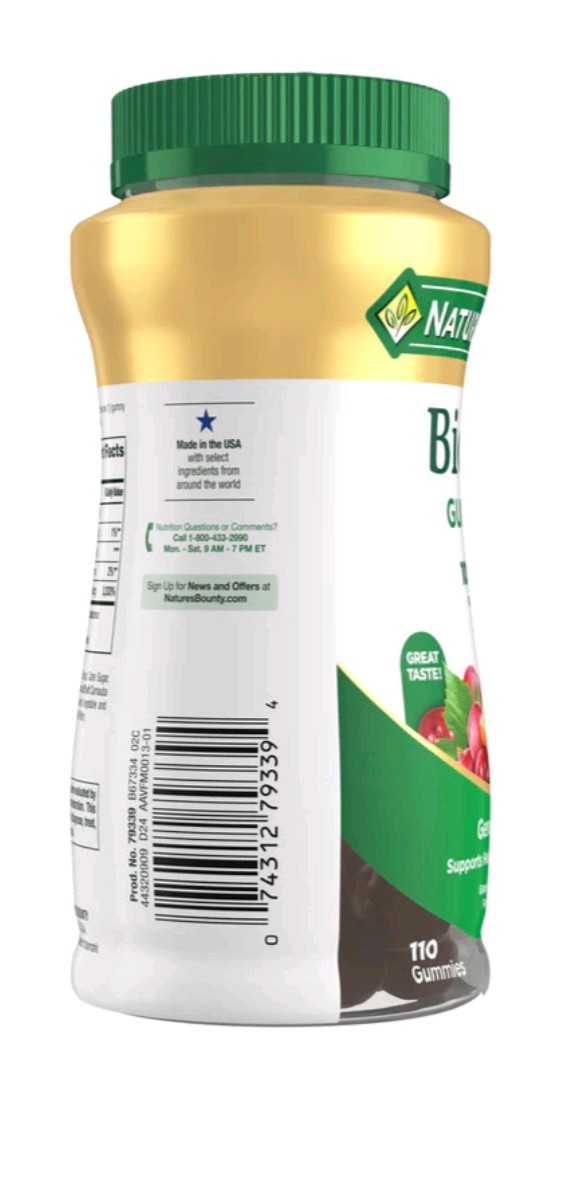 Nature’s Bounty Biotin Gummies 1000mcg Hair Skin & Nails Grape/Orange/Cherry 110