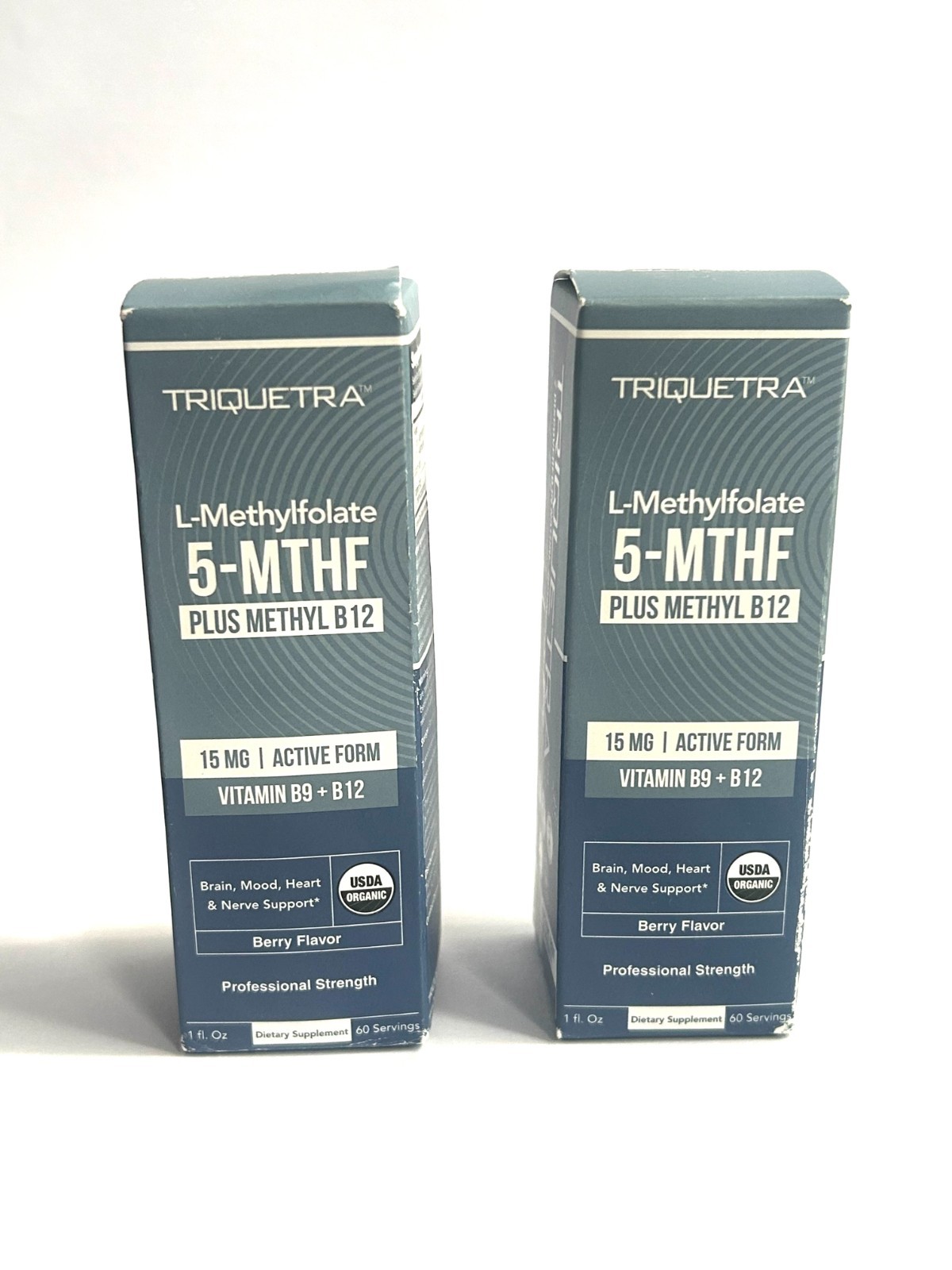 2 Bottles Triquetra L-Methylfolate 5-MTHF Plus Methyl B12 15mg Vitamin B9 1oz ea