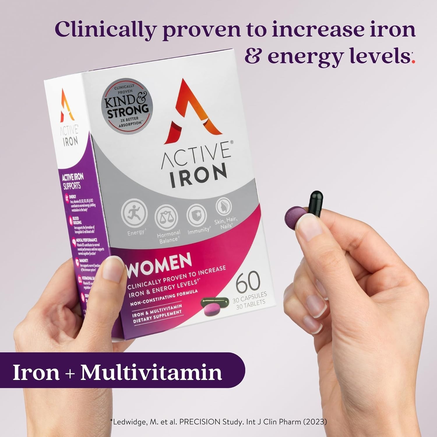 Clinically Proven 25mg Iron + Multivitamin Duo for Women – 60 Count Foil Packs