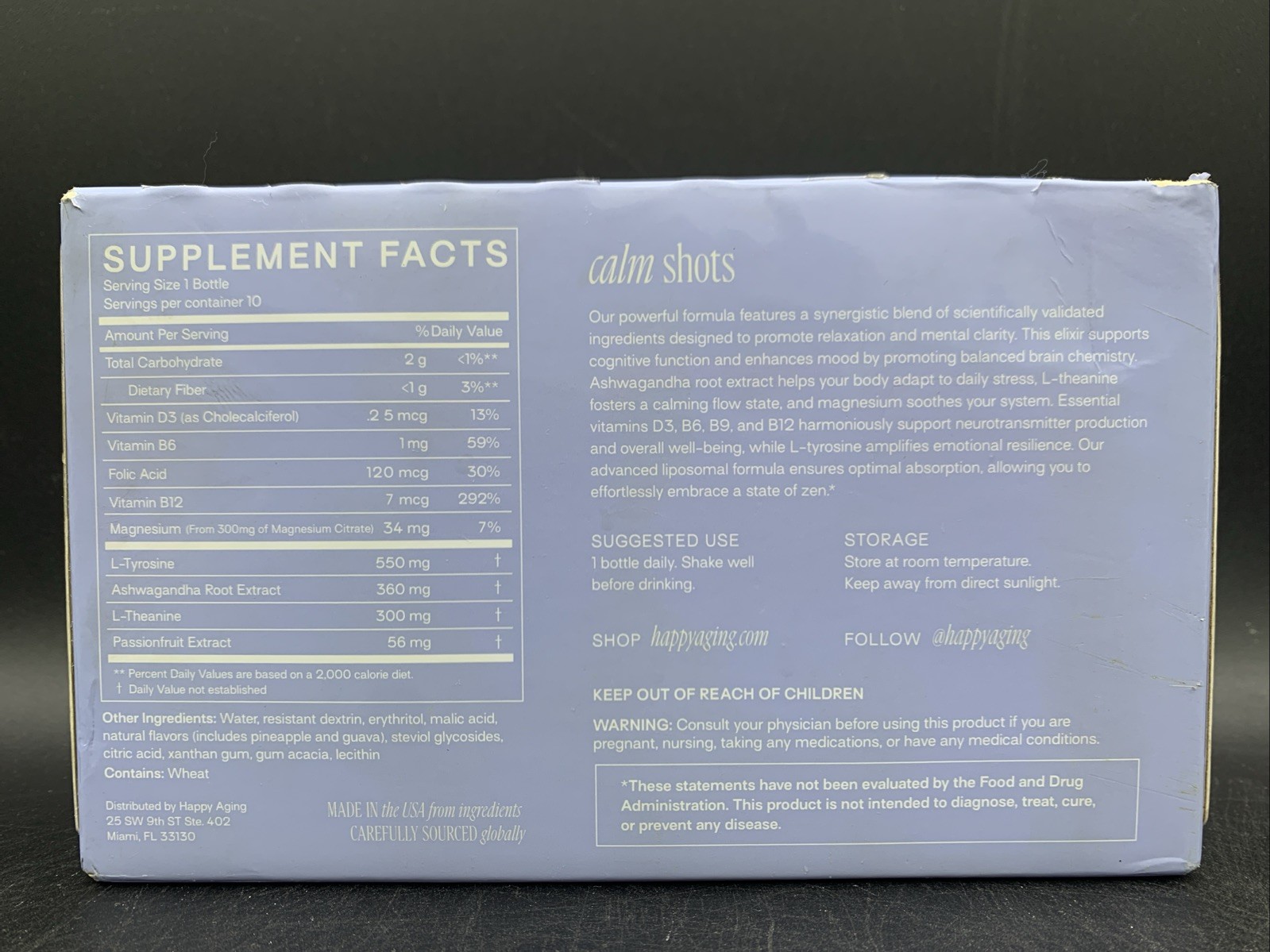 HAPPY AGING Calm Shots|Cognitive Support, 10- 1.7oz Bottles EXP 06/15/2026