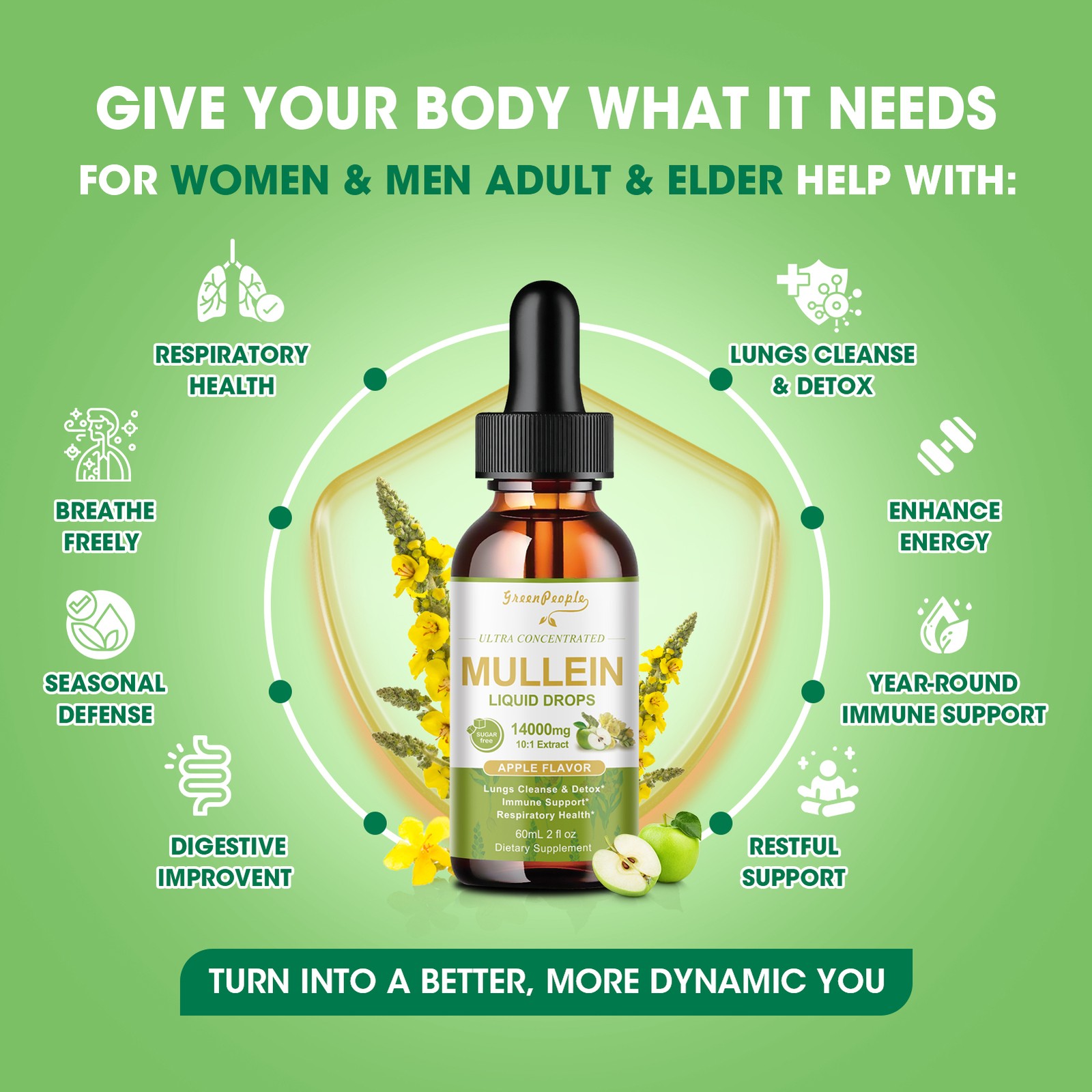 60ML Mullein drops for Lung, Mullein Leaf Extract for Lung Cleanse & Detox