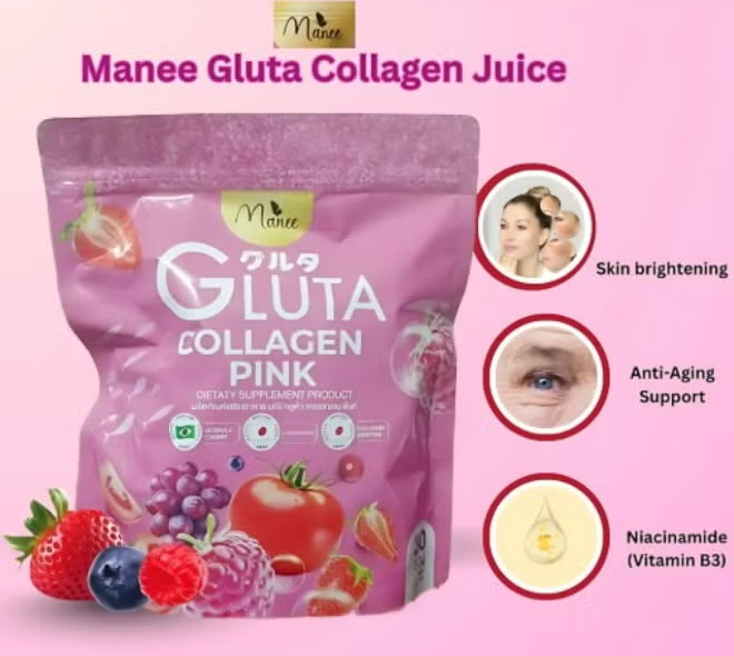 Manee Gluta Collagen Pink Anti-Aging Skin Brightening Glow Whitening 30 Sachet