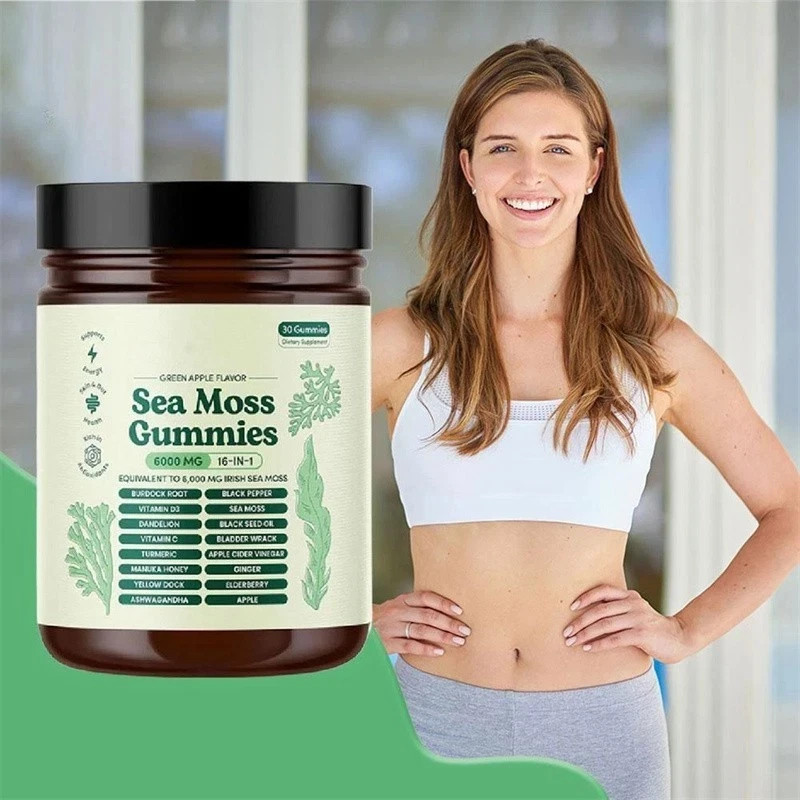 16 IN 1 Organic Sea Moss Gummy Irishmoss Extract 6000Mg Green Apple Flavor US