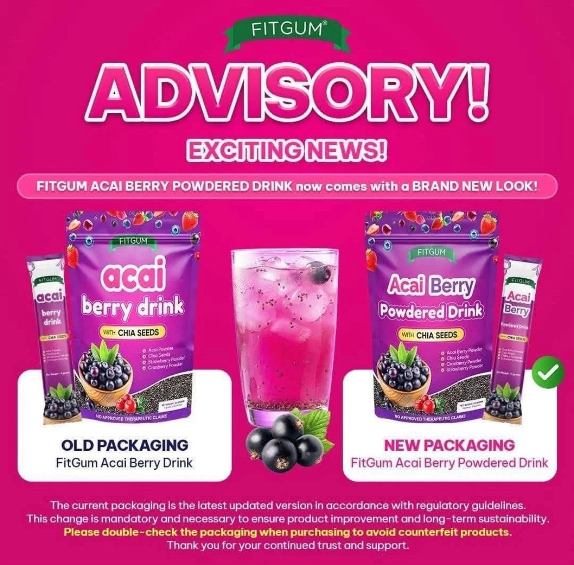 Fitgum Acai Berry Drink Powder with Chia Seeds 4 Grams x 10 Sachets