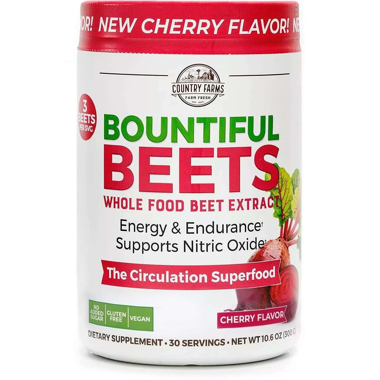 Country Farms Bountiful Beets Powder 30 Servings Cherry Flavor Circulation Su…