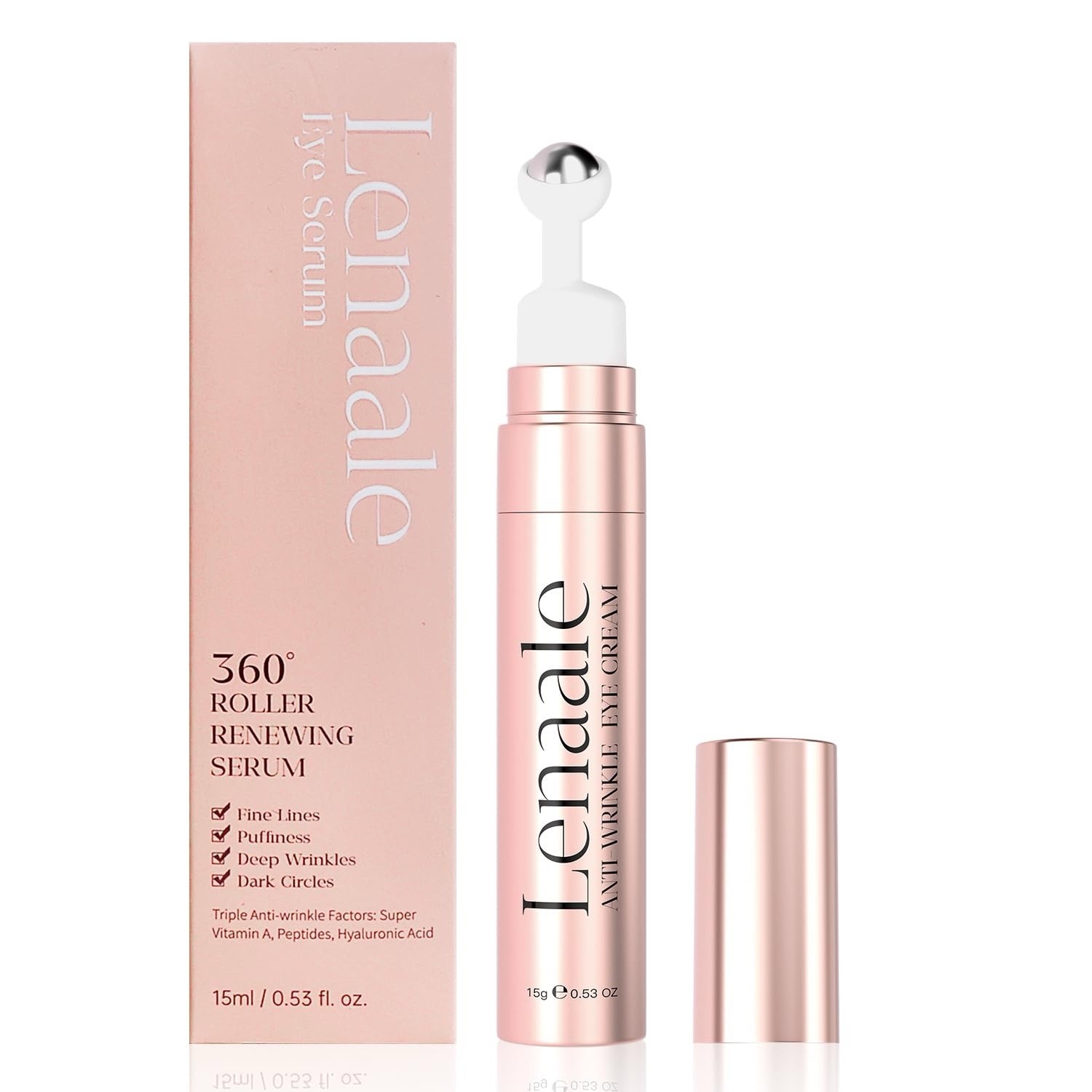 (x2) Lenaale DePuffing Eye Serum with Super Vitamin A, Peptides (0.53 Ounce)