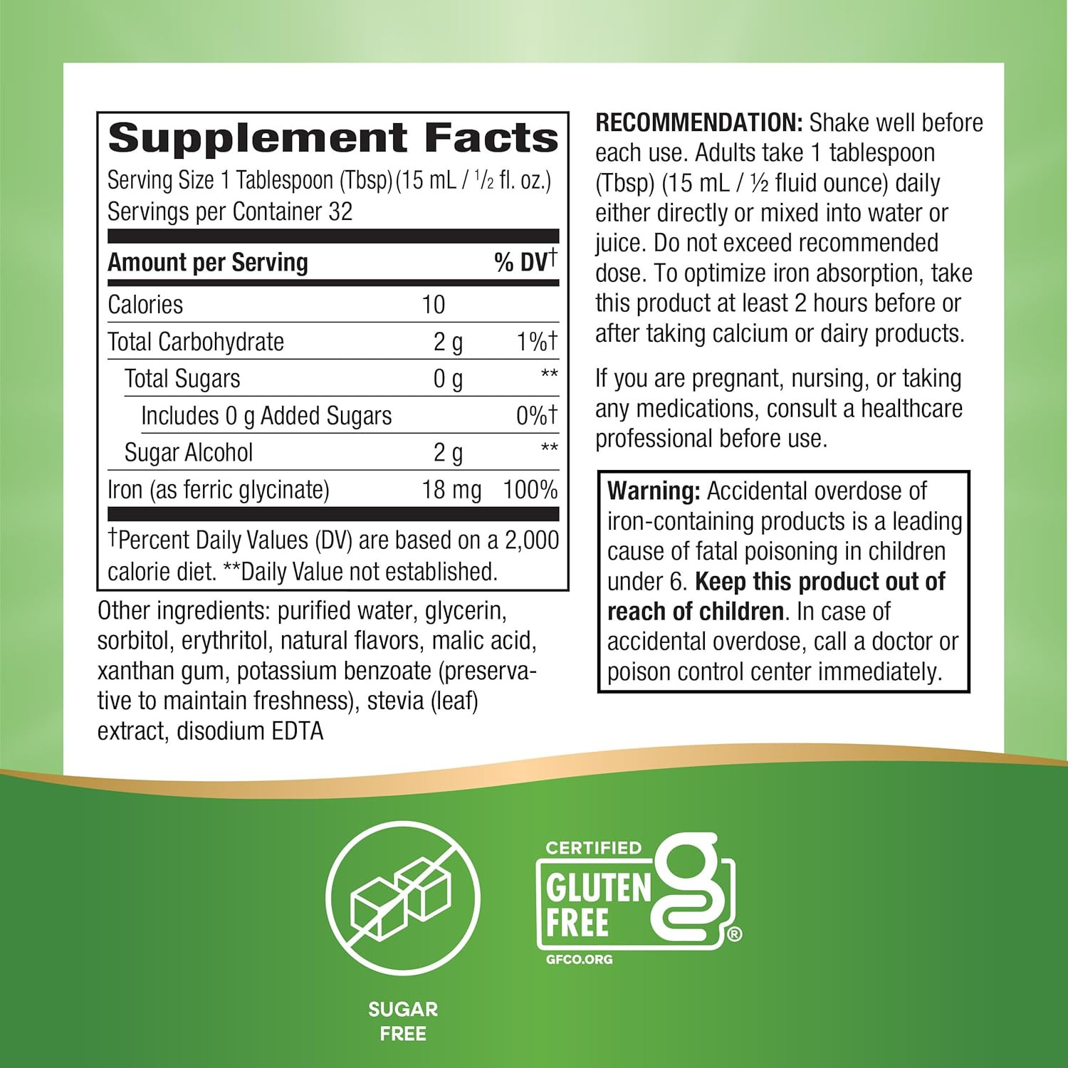 Liquid Iron, Provides 100% Daily Value of Iron, 18 Mg as Ferric Glycinate per Se