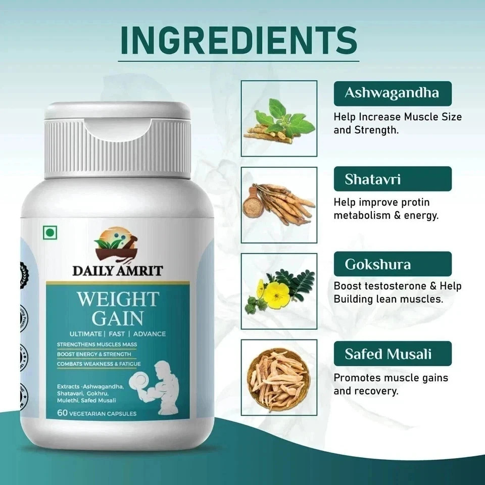 BODY GROW Fast Weight Gain Pills Muscle Gainer WEGHT GAIN 60 CAPSULES- Men USA