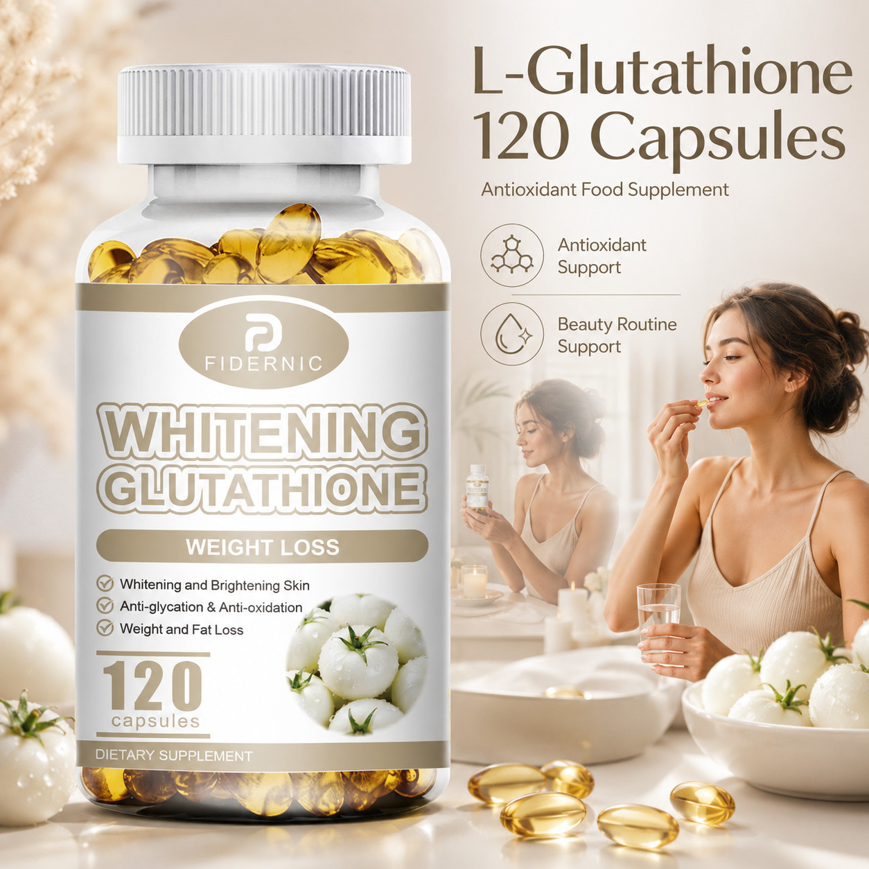 Glutathione 120 Capsules Natural Antioxidant Skin Beauty Support