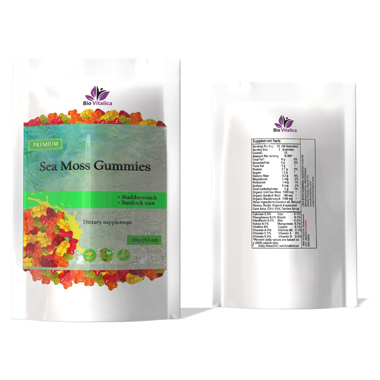 (2 Pack) Sea Moss Gummies – Irish sea Moss raw Organic Bladderwrack Burdock Root