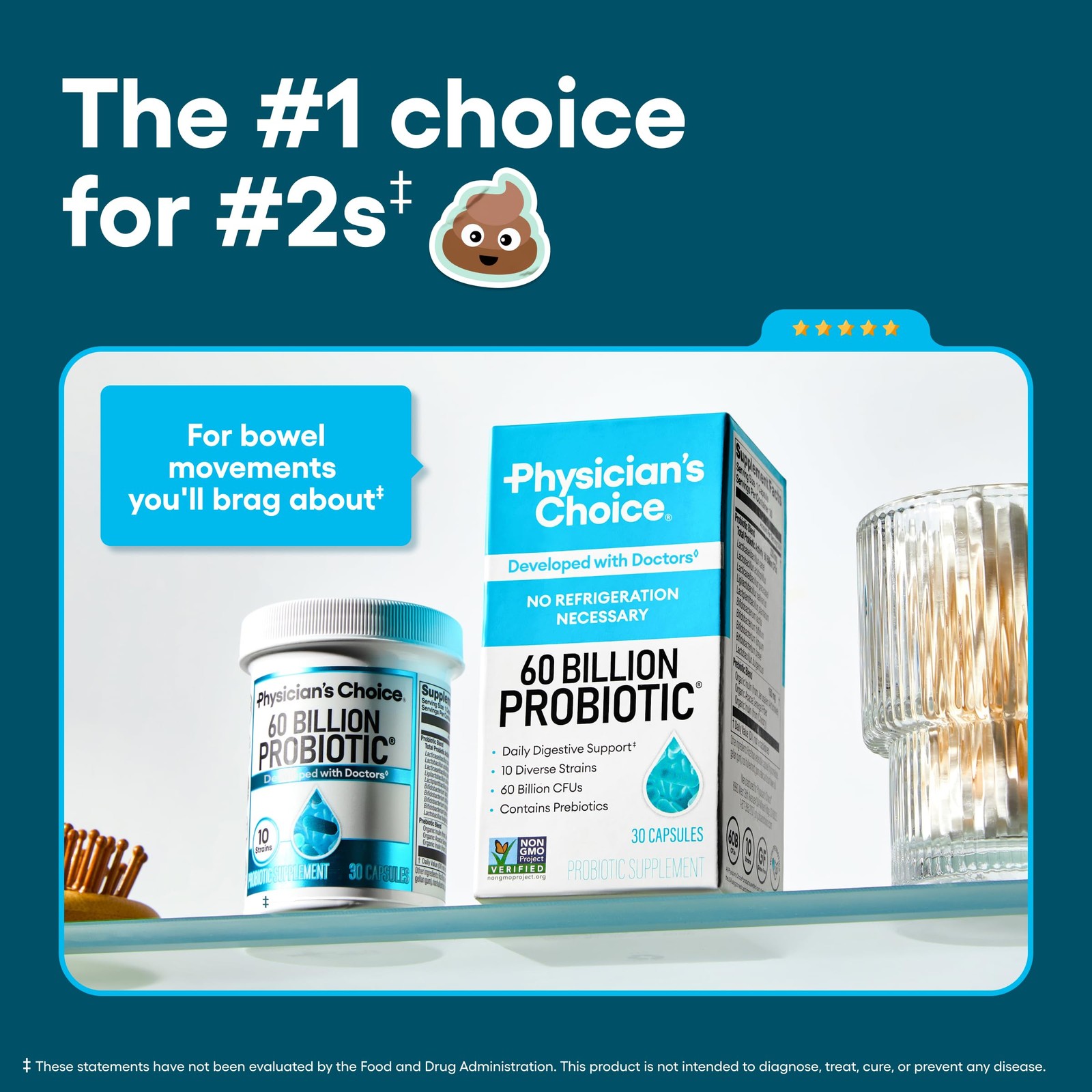 Probiotics 60 Billion CFU – 10 Strains + Organic Prebiotics -Women & Men