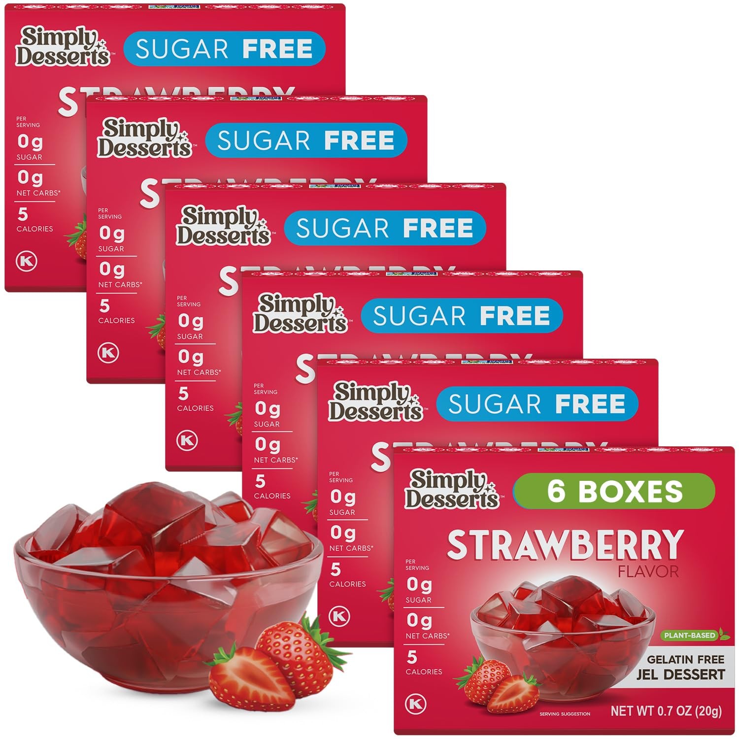 Plant Based Natural Strawberry Jel Dessert – 6 Pack – Zero Sugar, 0g Net Carb…