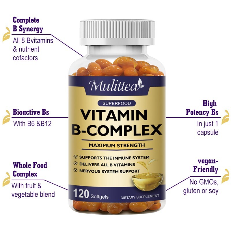 Vitamin B Complex 120 Capsules B1,B2,B3,B5,B6,B7,B9,B12, Immune Support Pills