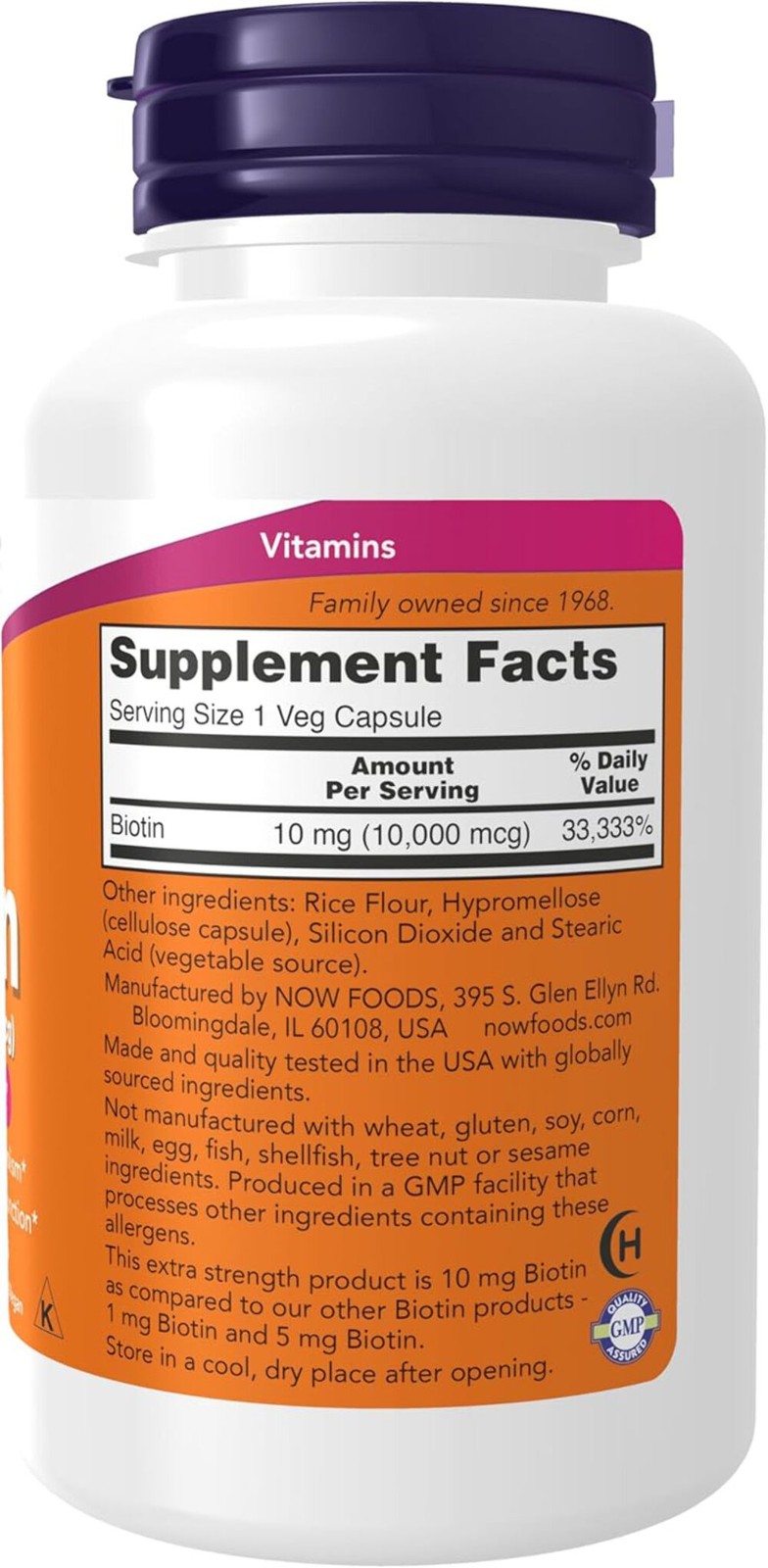 NOW Foods Supplements, Biotin 10 mg (10,000 mcg), Extra Strength, 120 Veg Caps