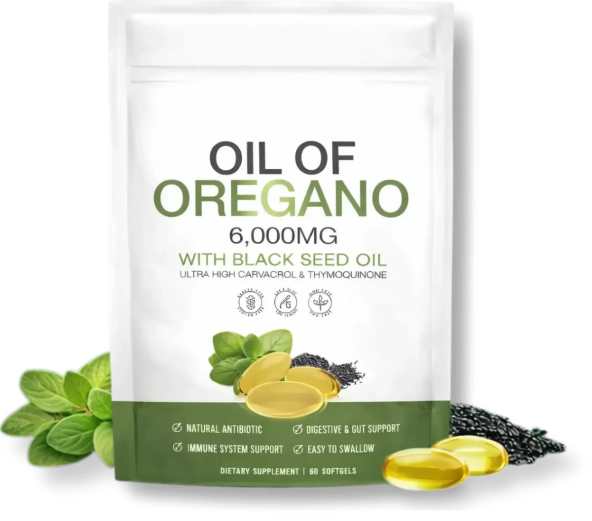 Resilia Oil of Oregano with Black Seed Oil 6000mg Softgels 60Ct Herbal Supplemet