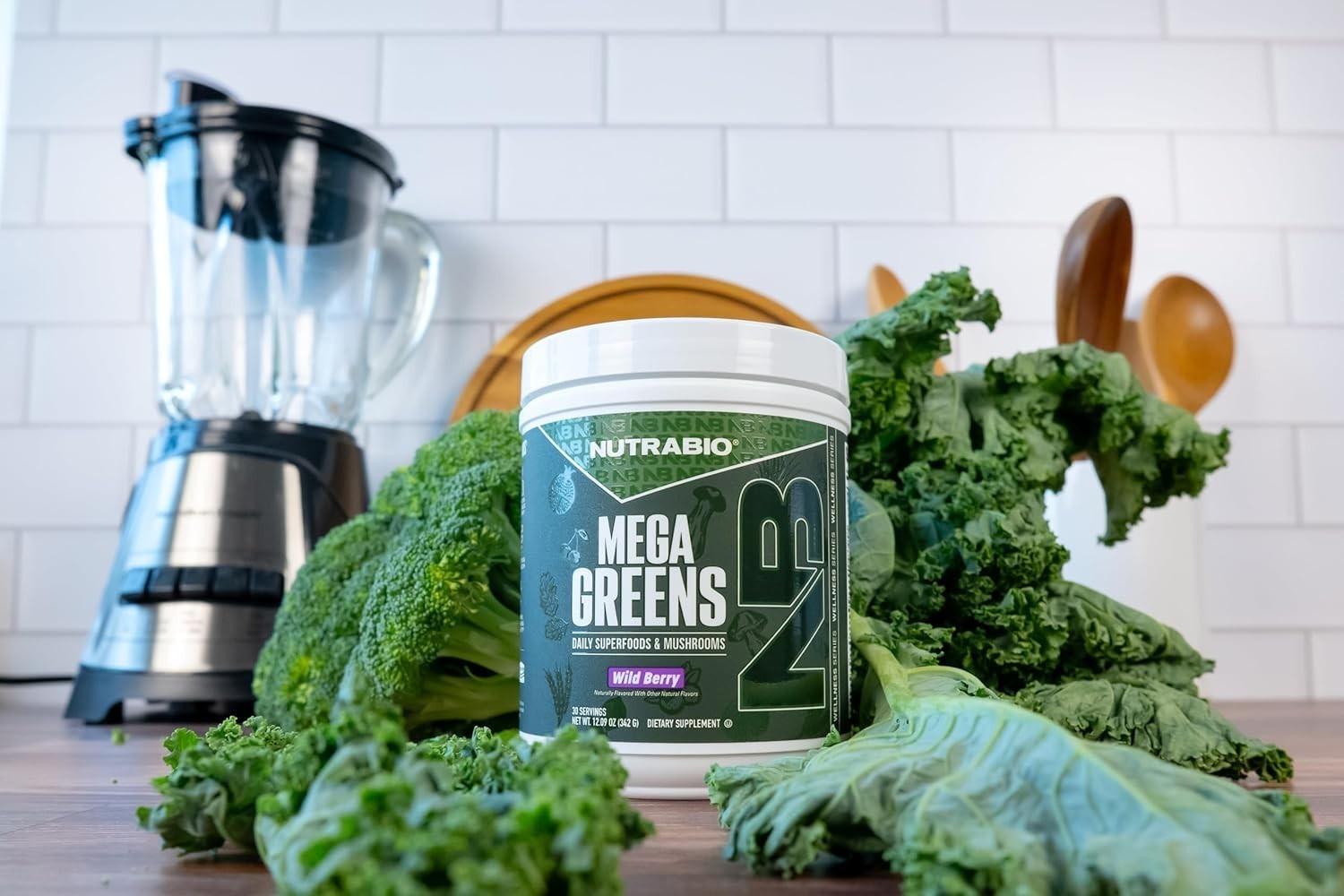 NutraBio Mega Greens Daily Energy Superfood Powder Metabolic Support Supplement