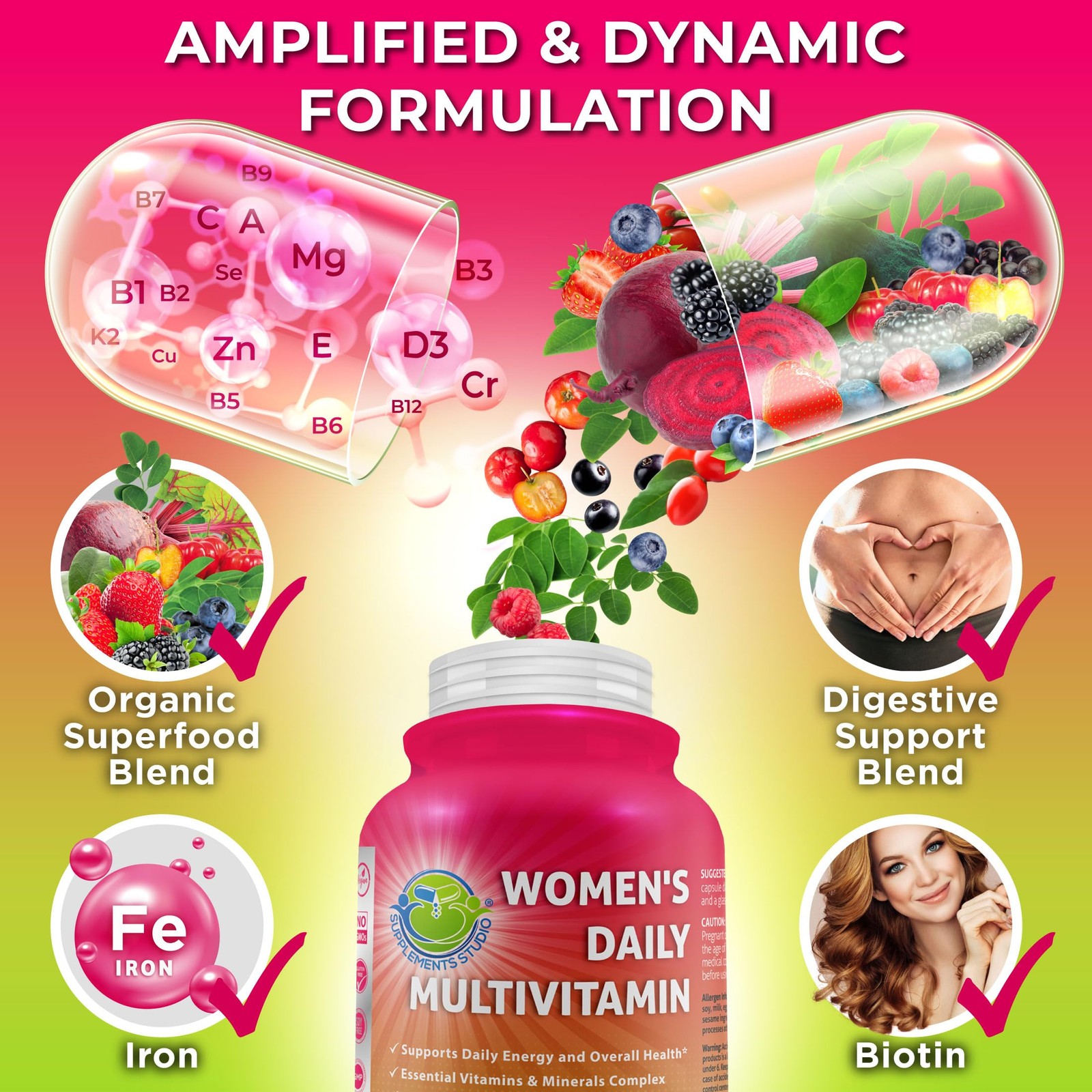 Women’s Daily Multivitamin with Iron – Vegan Methylated Multivitamin for Women