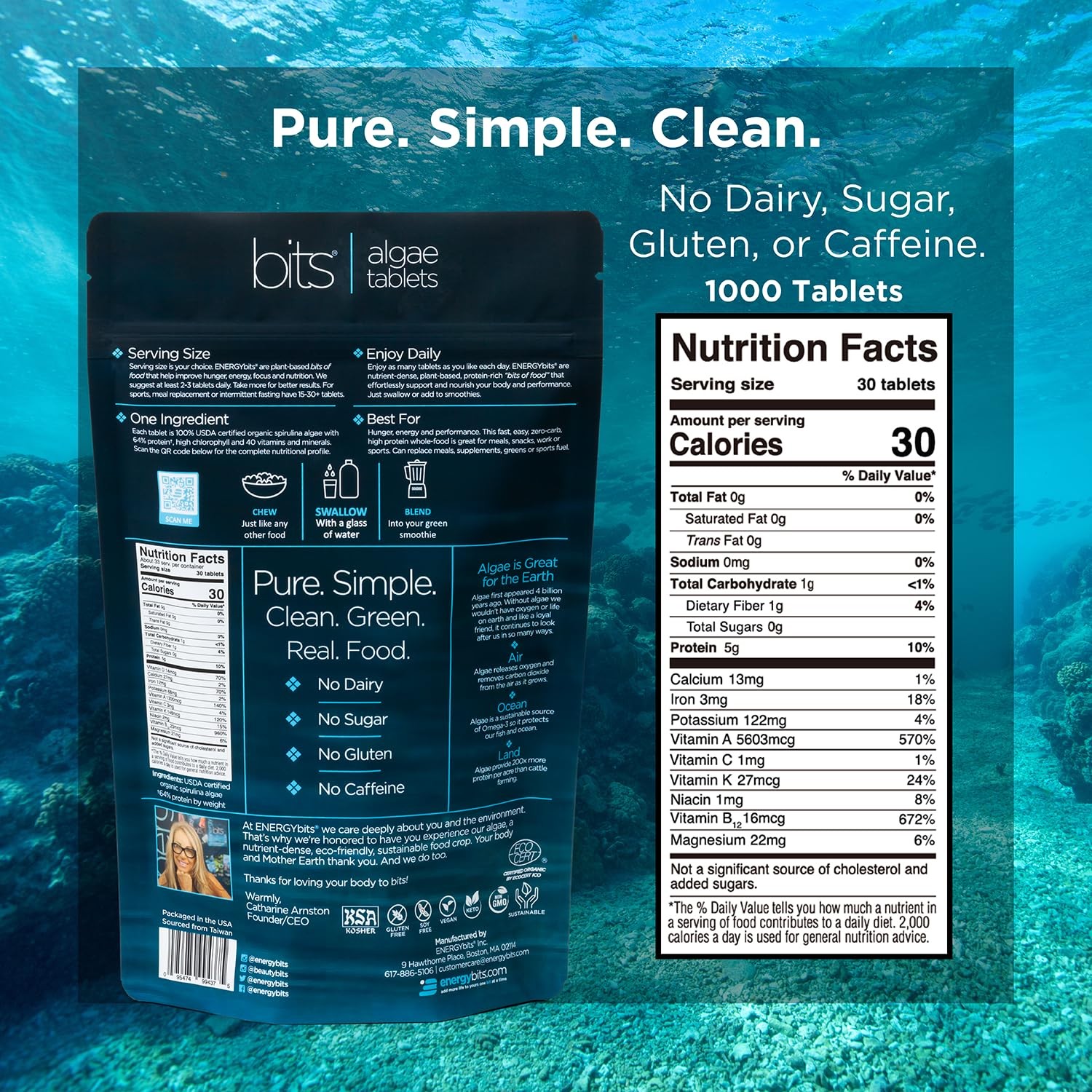 ENERGYBITS – Organic Spirulina Tablets – Plant-Based Algae Superfood – for Fo…