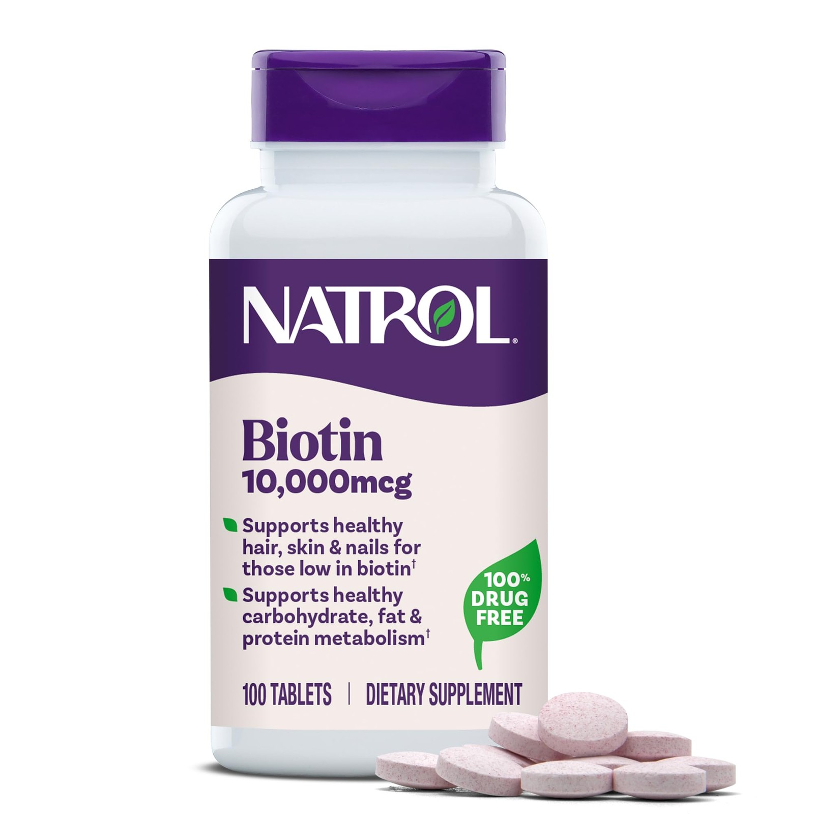 Natrol Beauty Biotin 10,000mcg Vitamins for Beauty, 100 Tablets, 100 Day Sup…