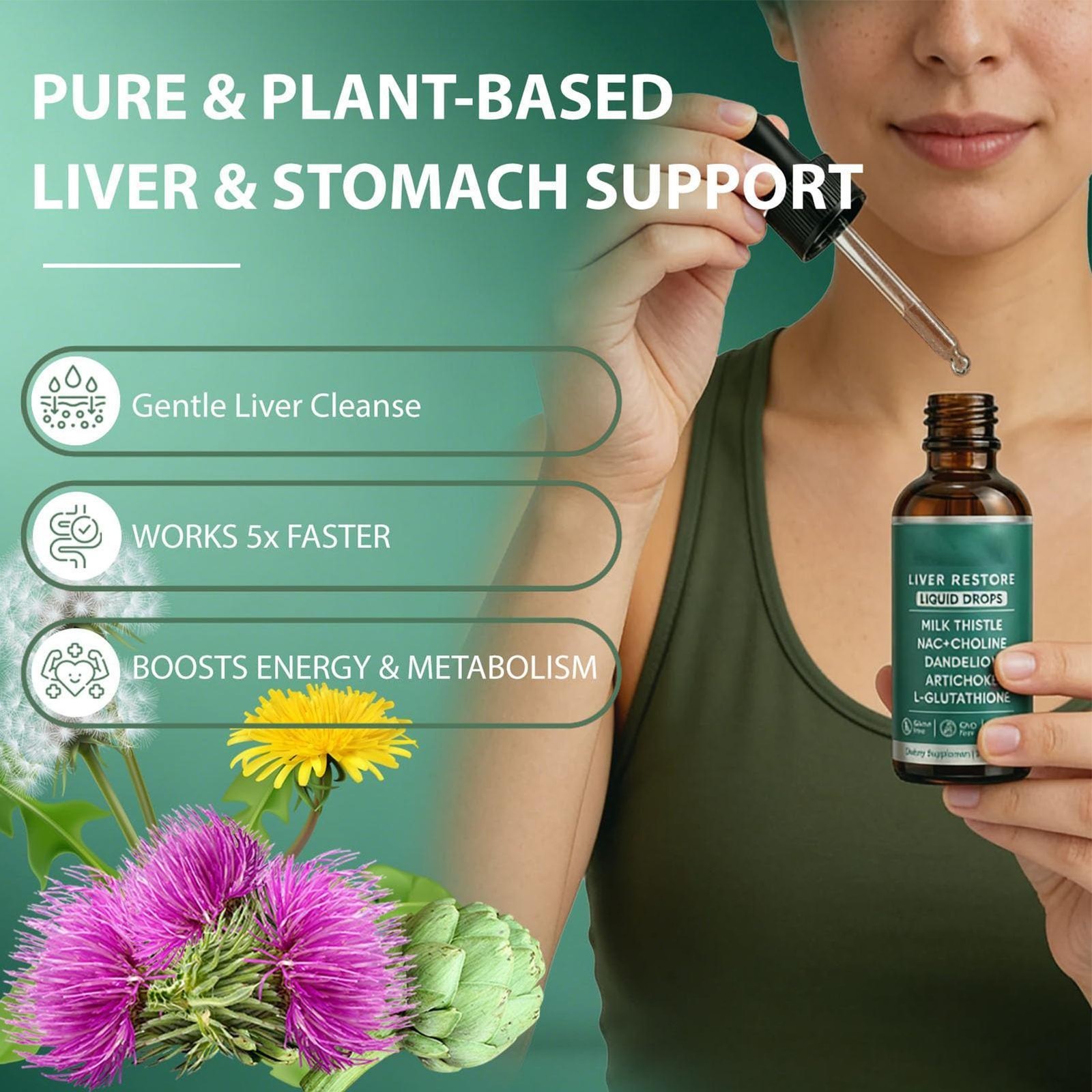 Purelia Liver Restore Drops – Complete Liver Detox Support Supplement 60ml, USA