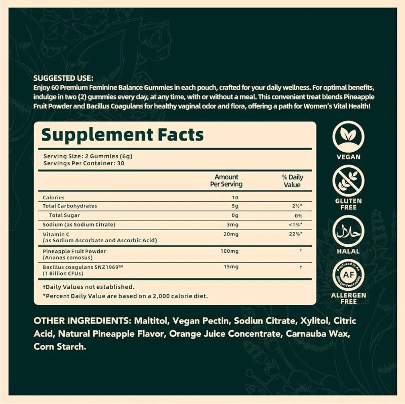 Vital Source Feminine Balance Gummies Hawaiian Pineapple Buy 2 Get 1 Free(ADD 3)