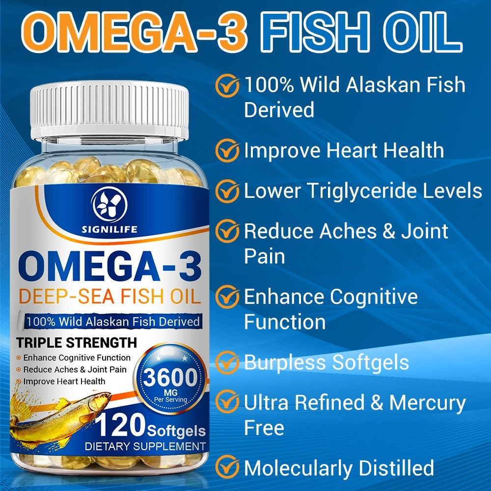 3x Strength EPA & DHA Omega 3 Fish Oil 3600mg, Highest Potency, 120 Softgels
