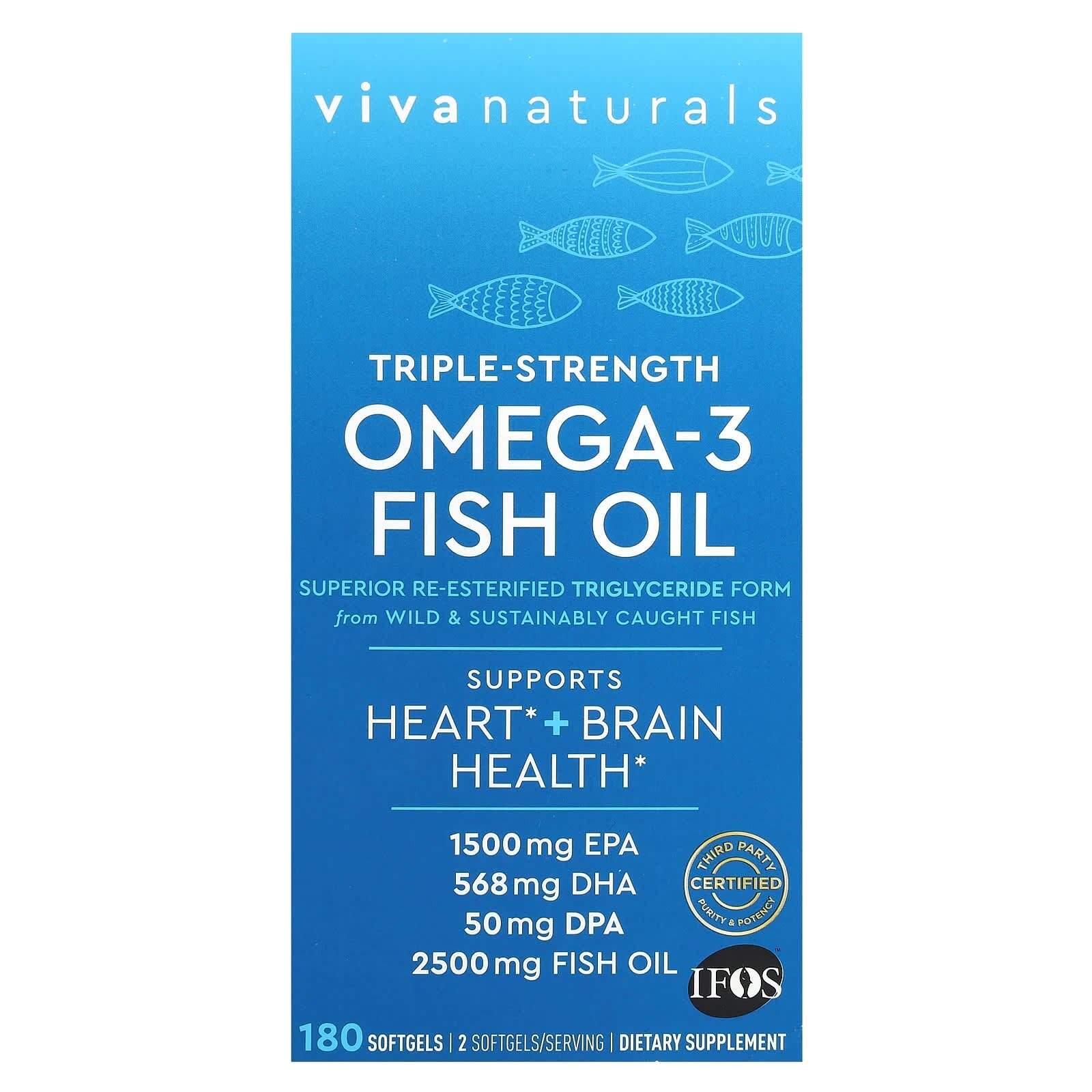 2 X Viva Naturals, Triple-Strength Omega-3 Fish Oil, 180 Softgels