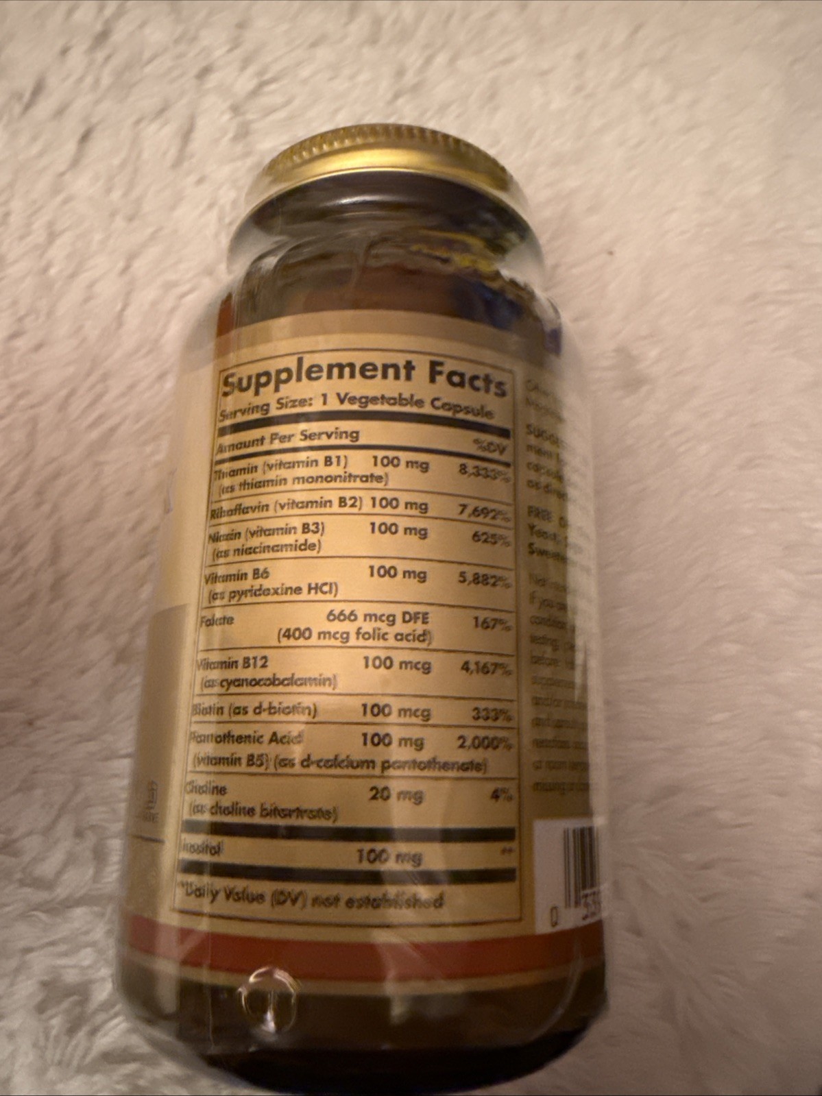 Solgar B-Complex Vegetable Capsules – 100 Count Exp 01/2027