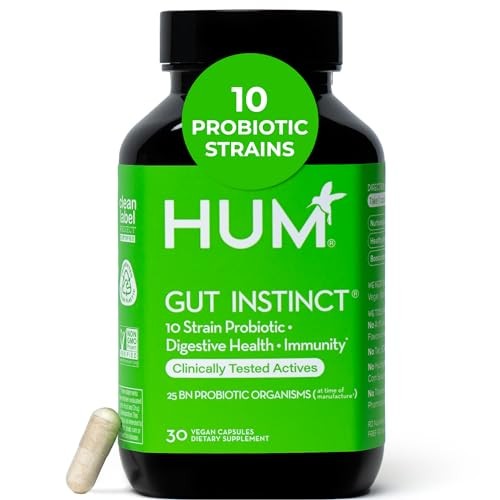 HUM Gut Instinct Daily Probiotics for Women and Men, Digestive Health,