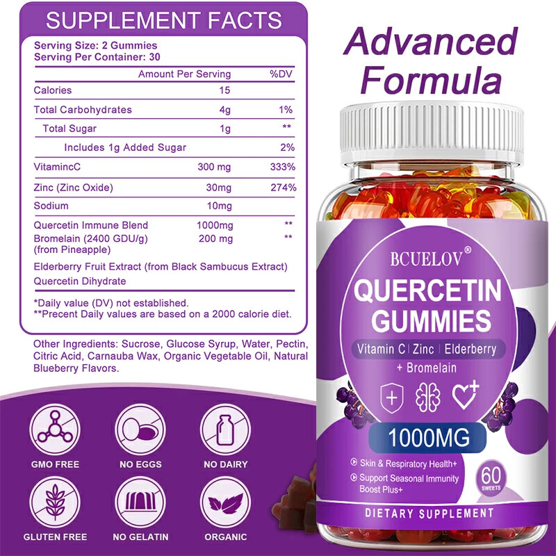Quercetin Gummies 1000mg with Bromelain Vitamin C Zinc & Elderberry