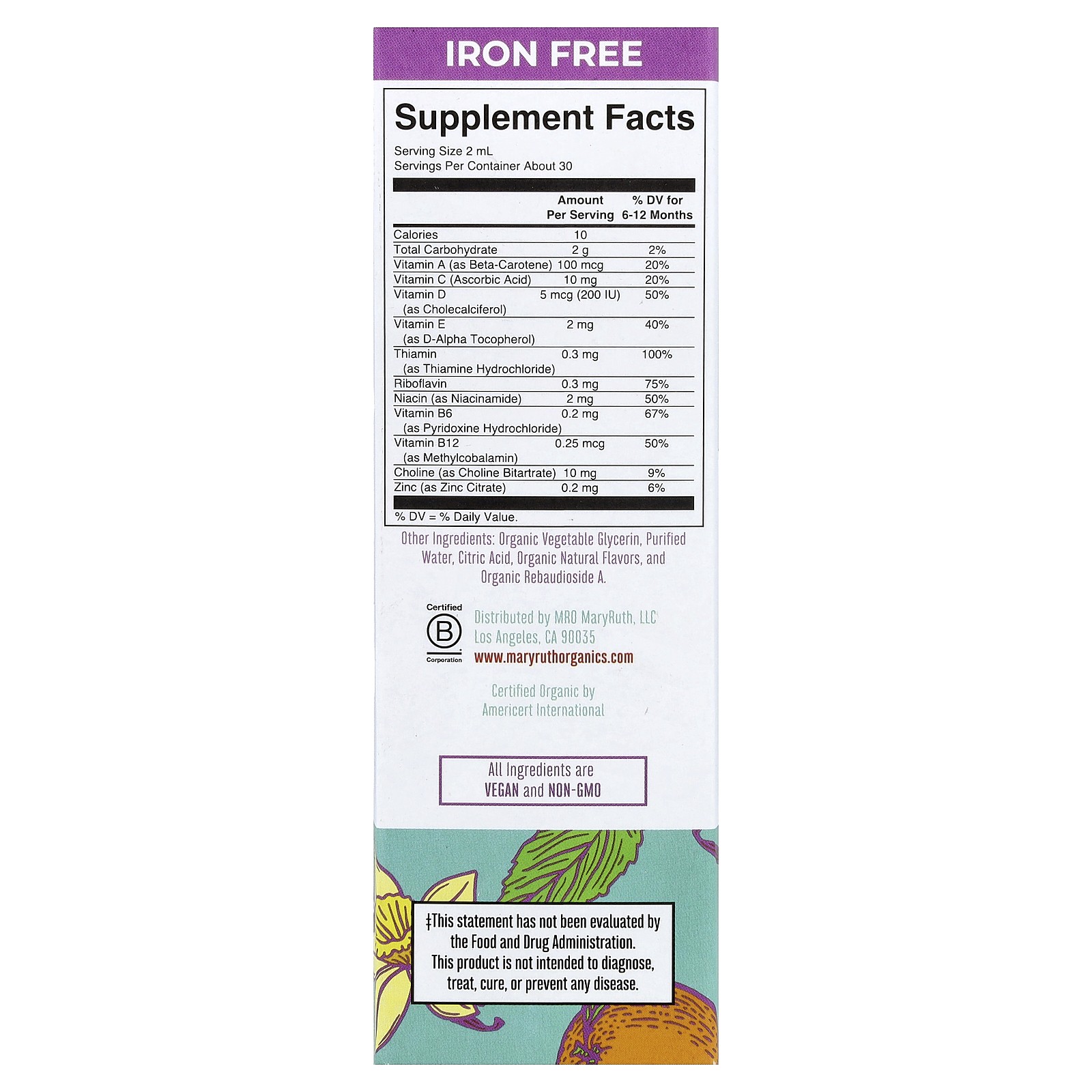 Organic Infant Multivitamin Liquid Drops, Iron Free, 6-12 Months, Orange