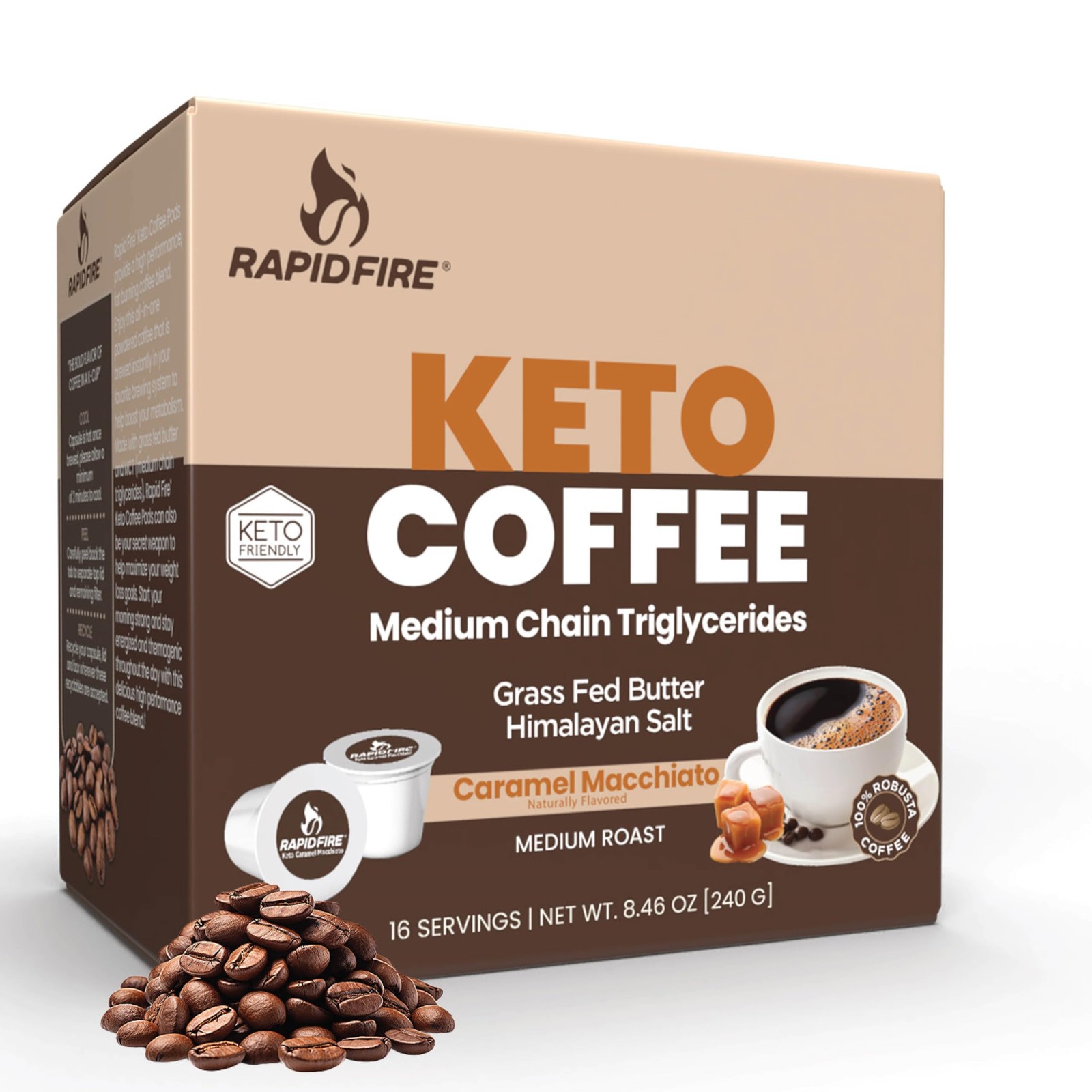 Rapidfire Caramel Macchiato Ketogenic High 16 Count (Pack of 1), Brown